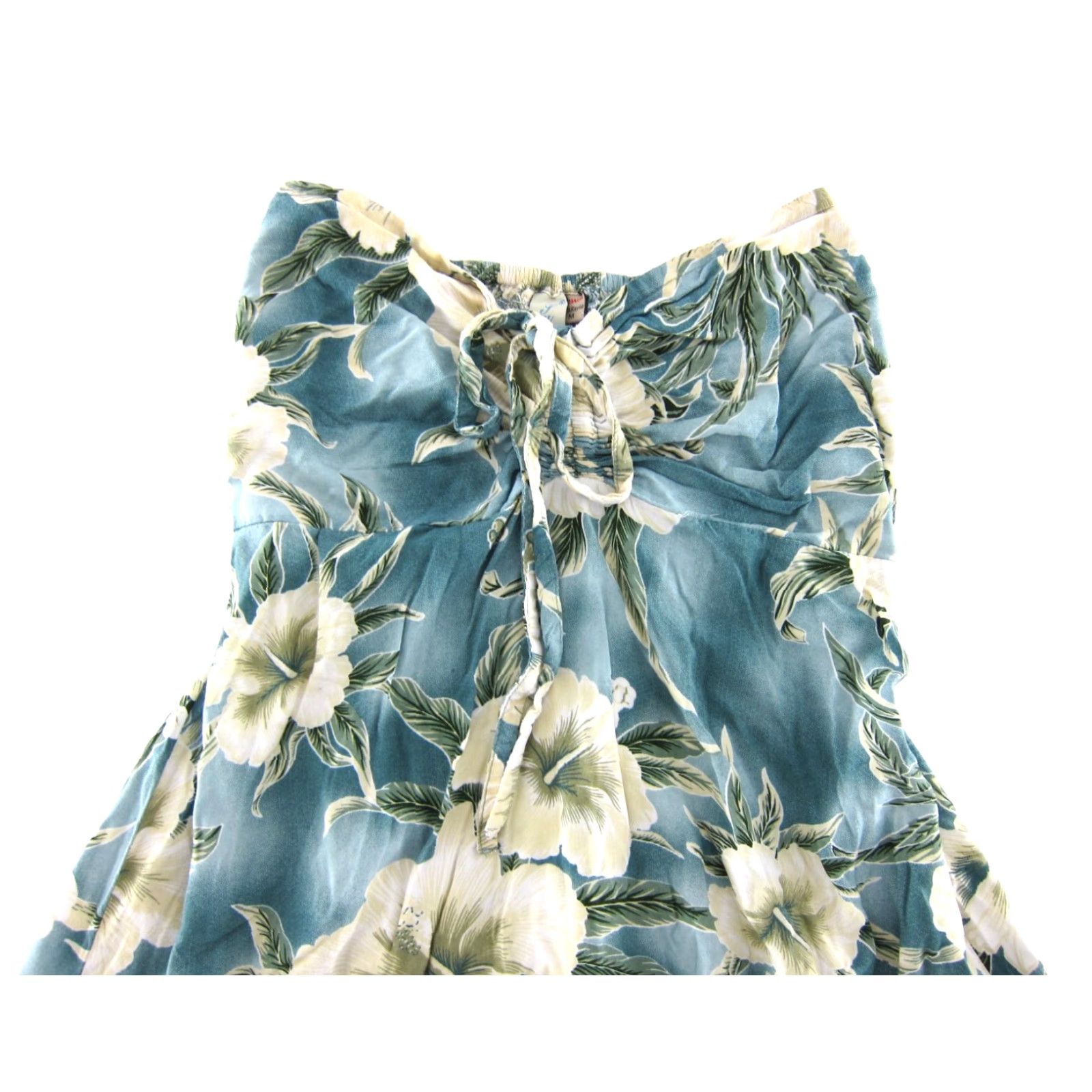 Vintage Sunny Island Hawaii Dress M Blue Ivory Green Tropical Floral Strapless Short Sun Size 32" / US 10 / IT 46 - 4 Thumbnail
