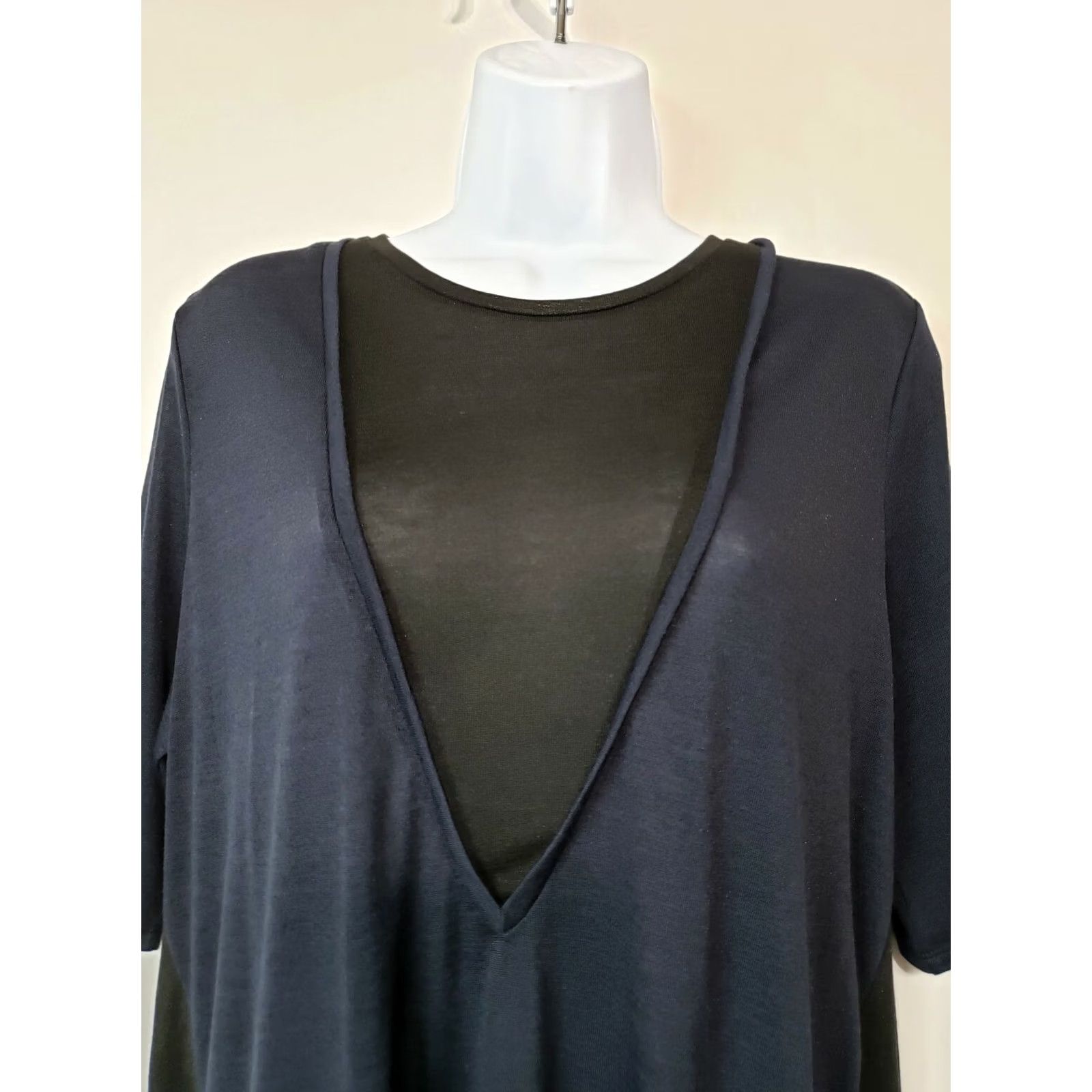 Vince Vince Womens Crew Neck Short Sleeve Tunic Knit Tee Blue Black sz M Size 32" / US 10 / IT 46 - 3 Thumbnail