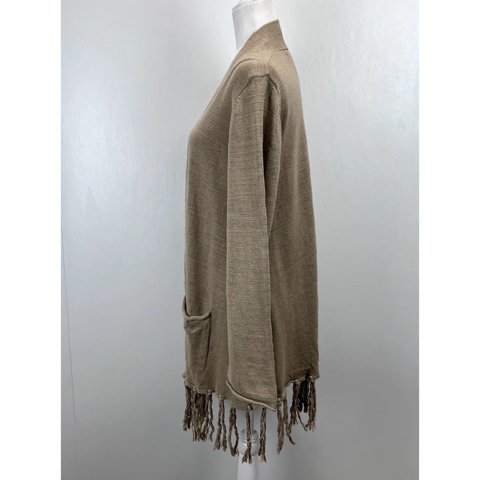 Lucky Brand Lucky Brand Cardigan Sweater Womens S Tan Fringe Pockets Open Front Boho Knit Sweater Ladies Small Size S / US 4 / IT 40 - 2 Thumbnail
