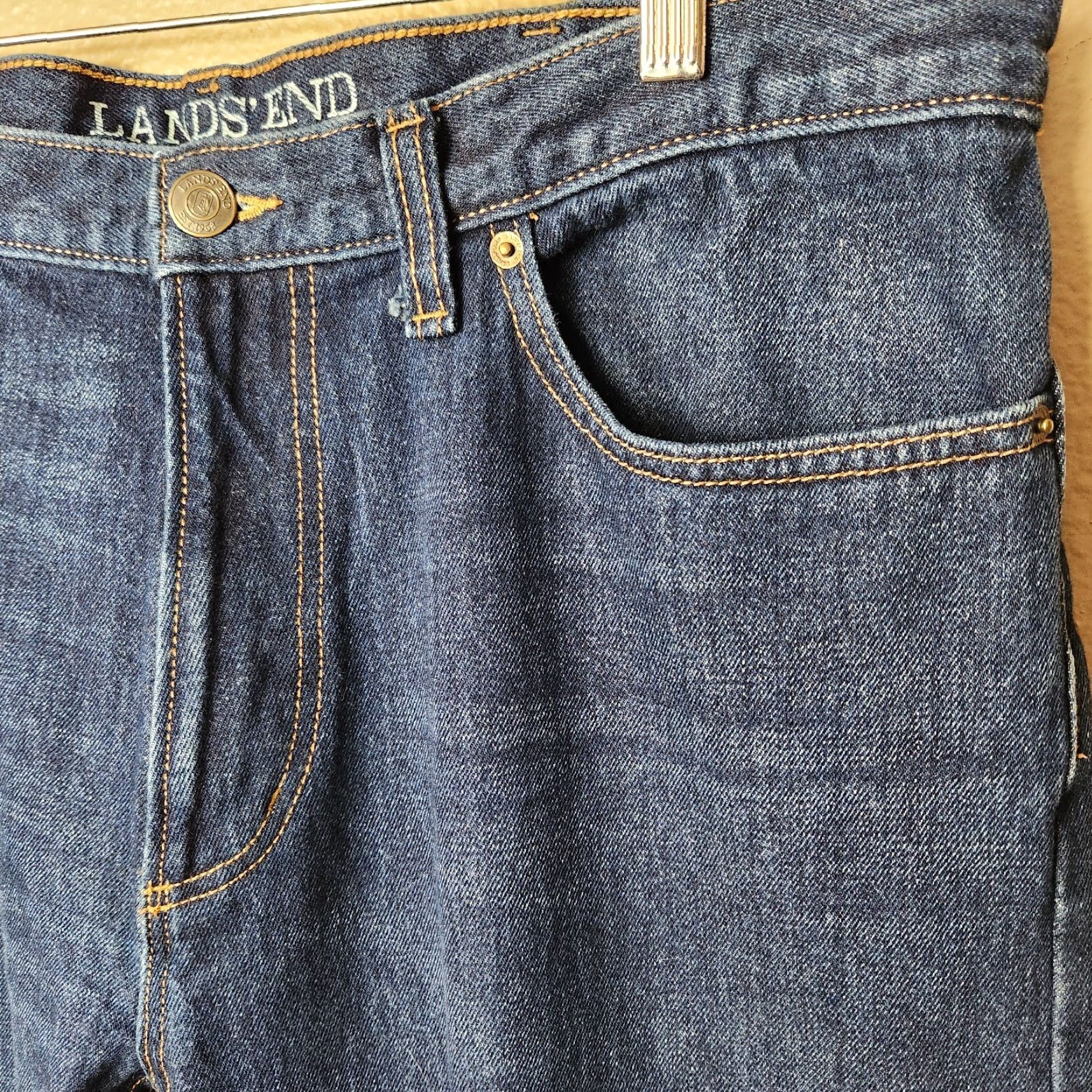 Lands' End Lands' End Jeans Mens Dark Wash Straight Fit 100% Cotton Size 37x30 Regular Inseam 30 Blue Denim Pants Size US 37 - 3 Thumbnail