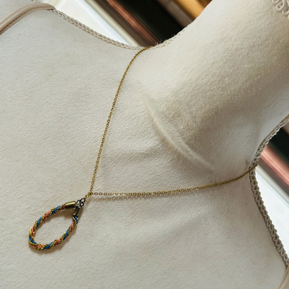 Vintage Vintage pink blue and gold braided loop pendant necklace Size ONE SIZE - 1 Thumbnail