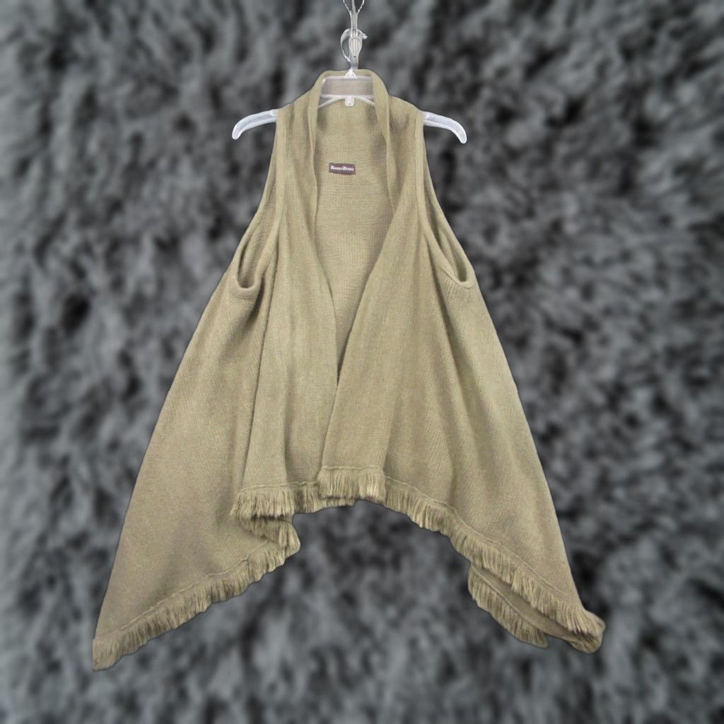 Olive DonnaDiosa Vest Womens Open Front Fringe Hem Knit Shawl Cardigan Olive Acrylic Size ONE SIZE - 1 Thumbnail