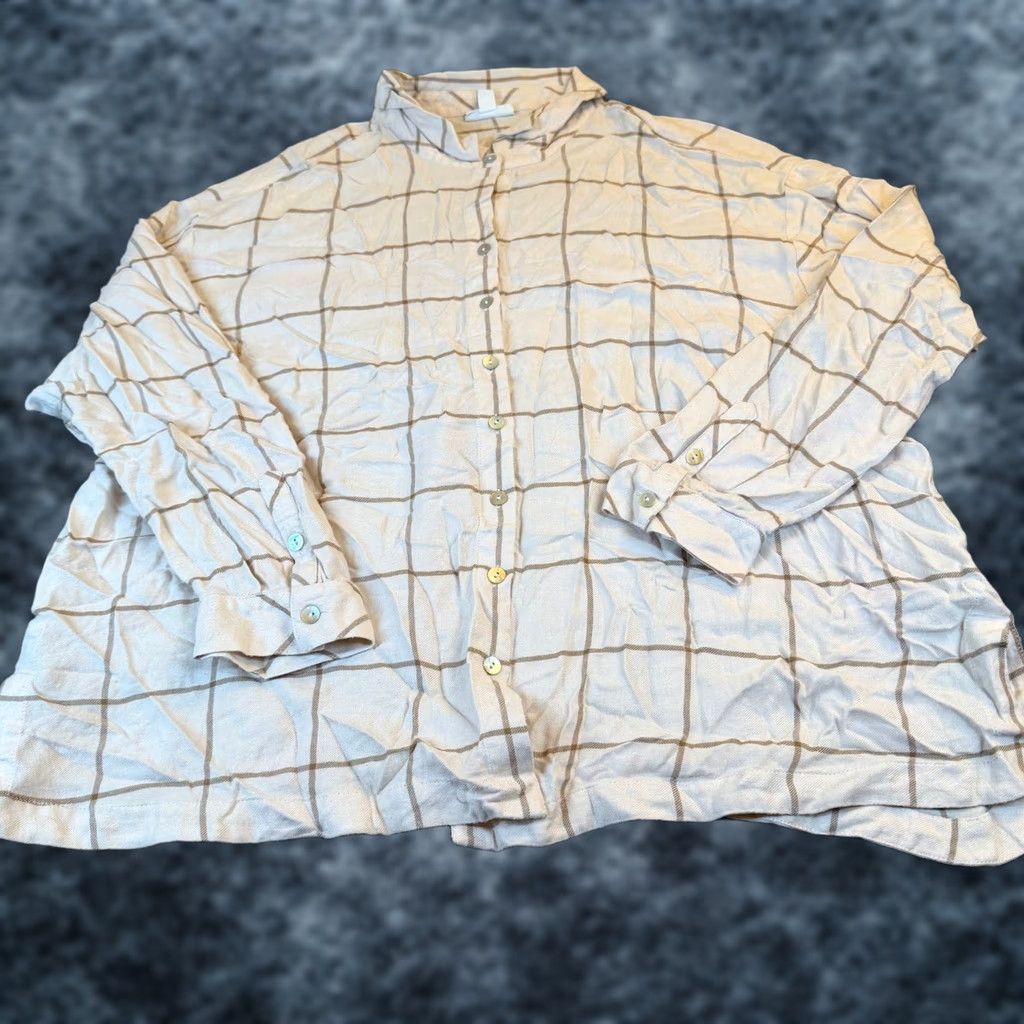 J. Jill J. Jill Plaid Button-Up Shirt Women’s XL Petite Oversized Beige Brown Collared Button Front Pockets Tunic Size XL / US 12-14 / IT 48-50 - 1 Thumbnail