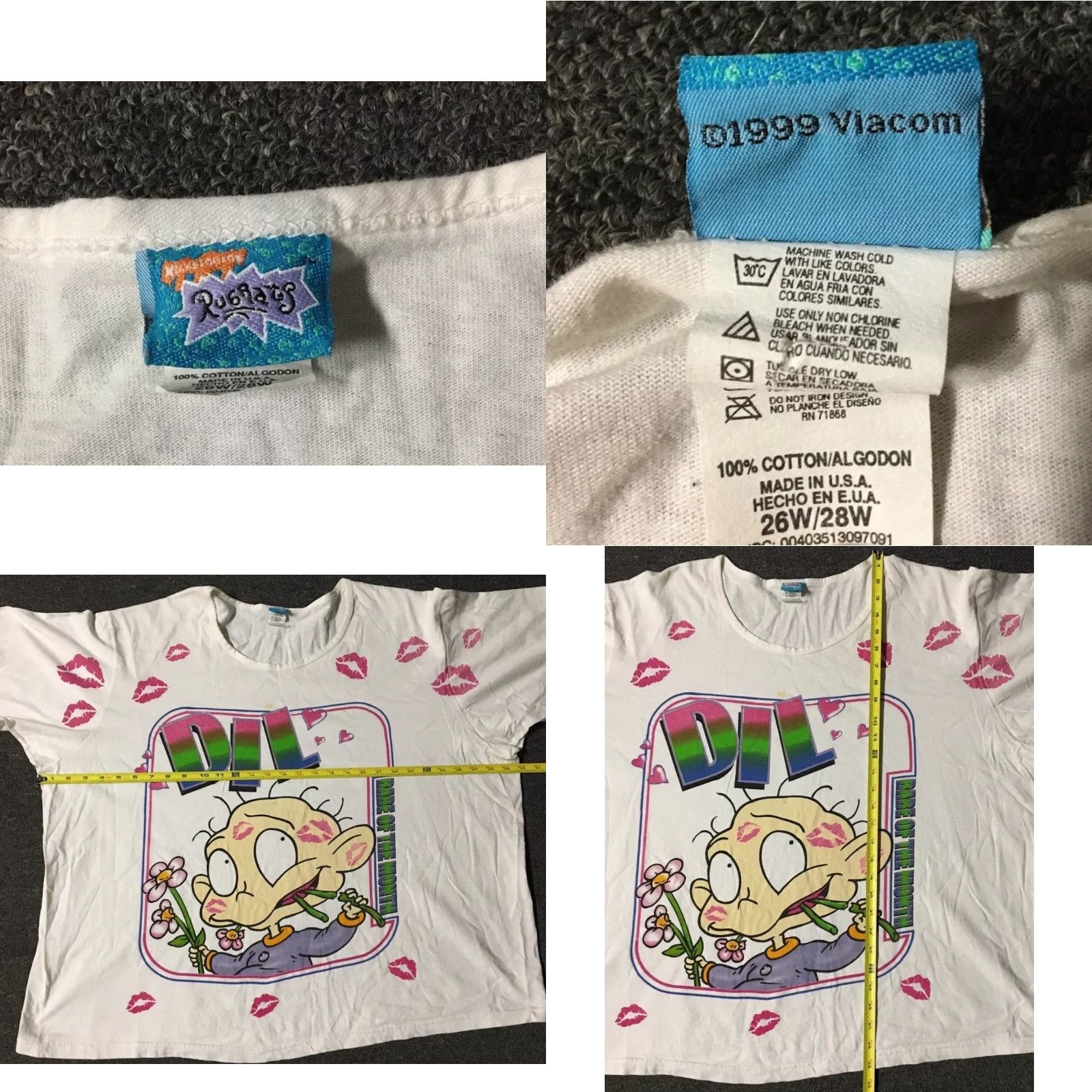 Nickelodeon VINTAGE Rugrats Dil Babe Of The Month Faded Sleeping Shirt Nickelodeon 90s Cartoon 80s TV Show Unisex Adults White Short Sleeve T-Shirt Oversized Size US M / EU 48-50 / 2 - 9 Thumbnail