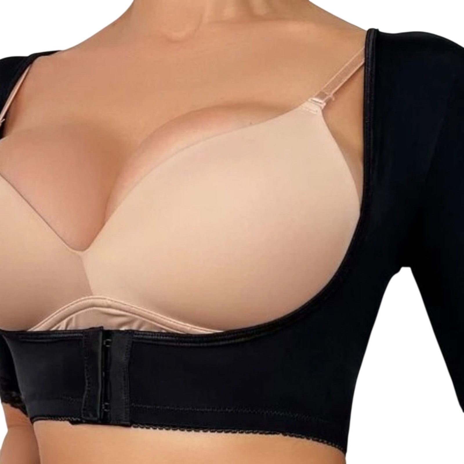 Shein Buckle Front Lace Trim Shapewear Arm Slimming Top, Size M Size ONE SIZE - 5 Thumbnail