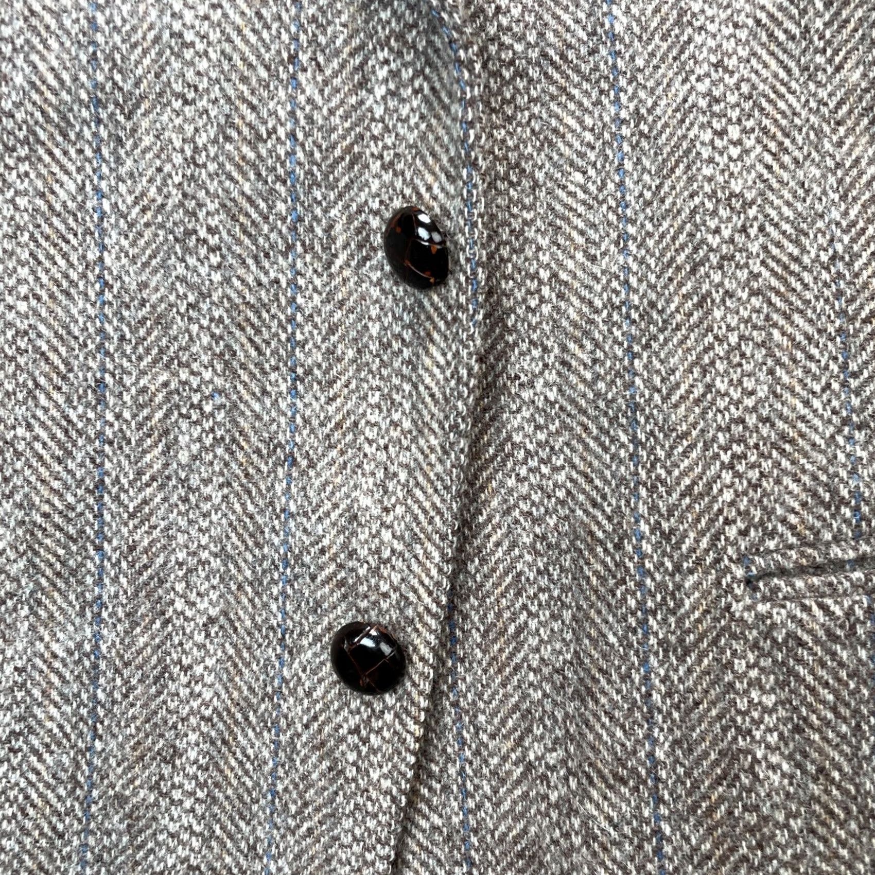 Vintage VTG Tweed Jacket Men L Brown Herringbone Wool Blazer 2 Piece Notch Lapel Single-Breasted 4-Button Size 42R - 3 Thumbnail