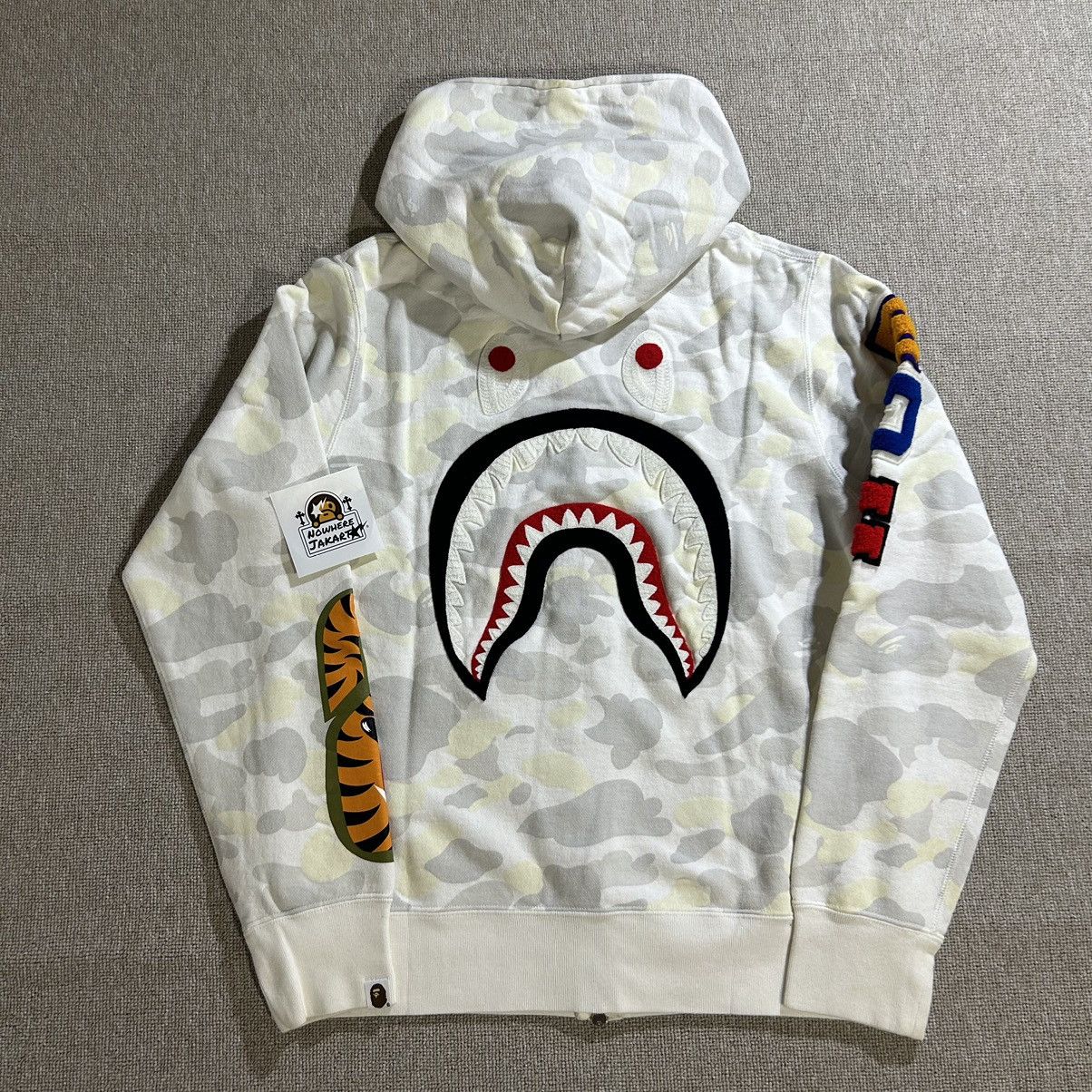image of Bape City Camo Shark Full Zip Hoodie in White, Men's (Size Medium)