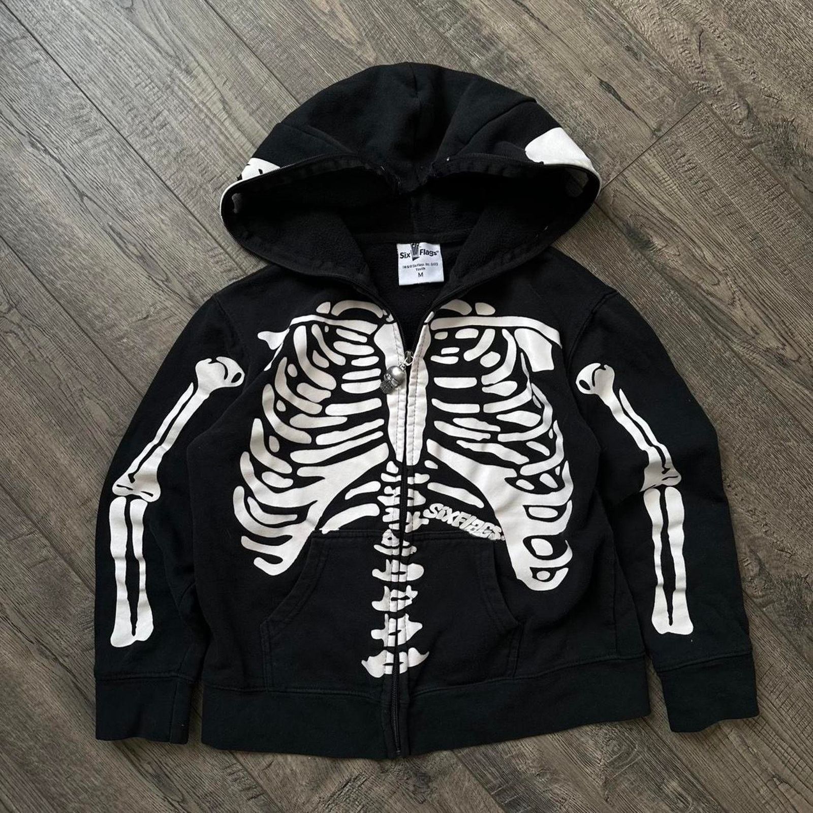 Vintage Vintage Y2K Skull Youth Six Flags Zip Hoodie Sweatshirt Size US XXS / EU 40 - 1 Thumbnail