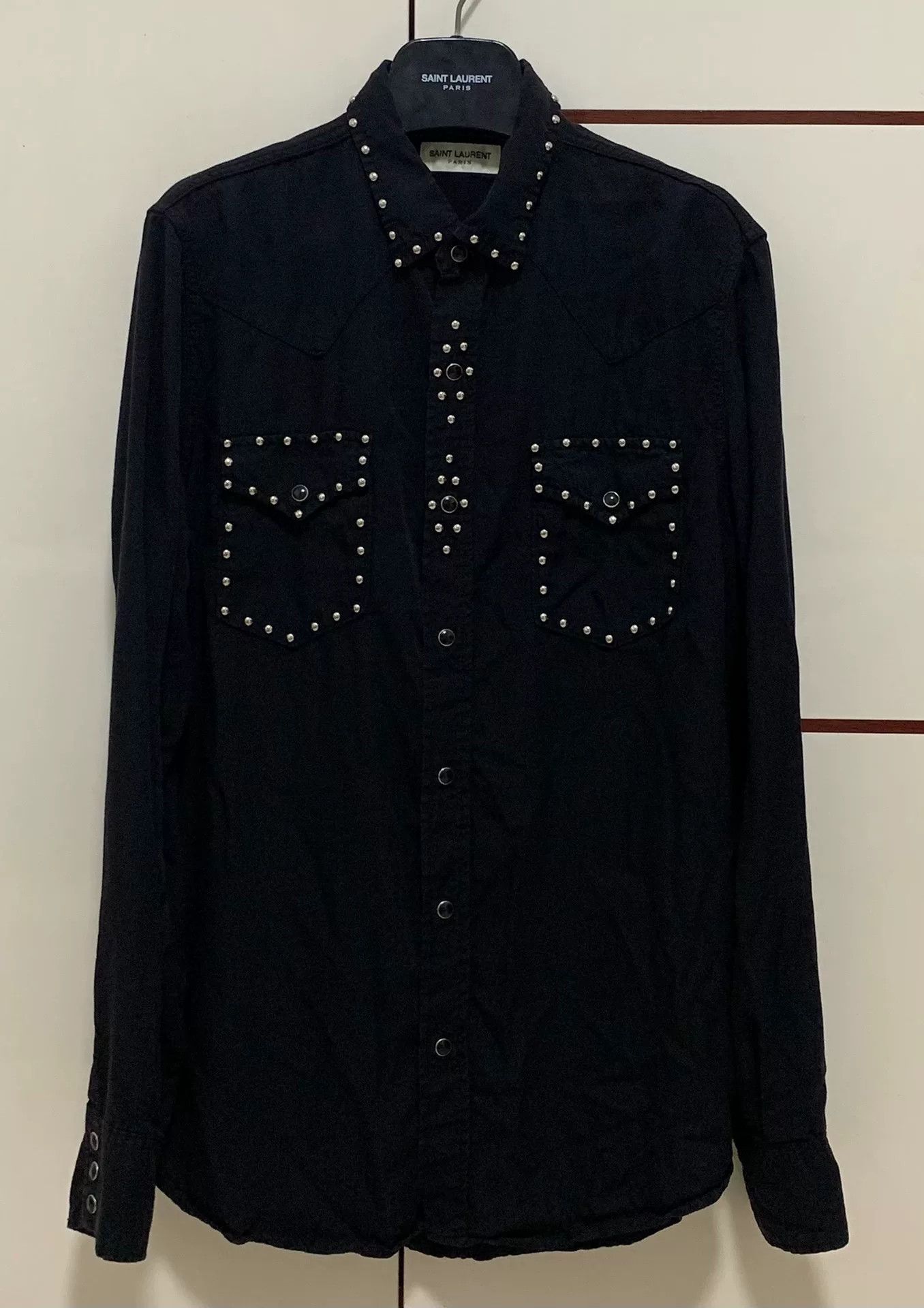 Saint Laurent Black Denim Shirt with Studs