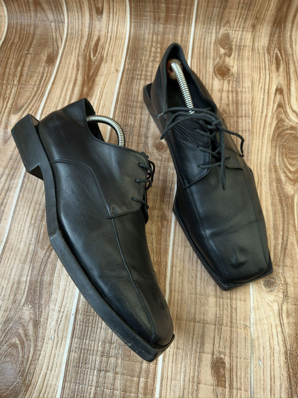 Balenciaga Block Rim Black Leather Square Derby Shoes