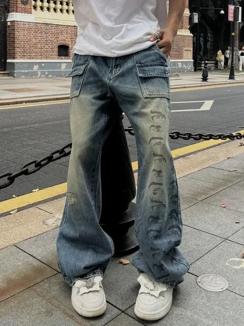 VIBE EYES Print Graphic Flare Denim Jeans Size US 32 / EU 48 - 1 Thumbnail