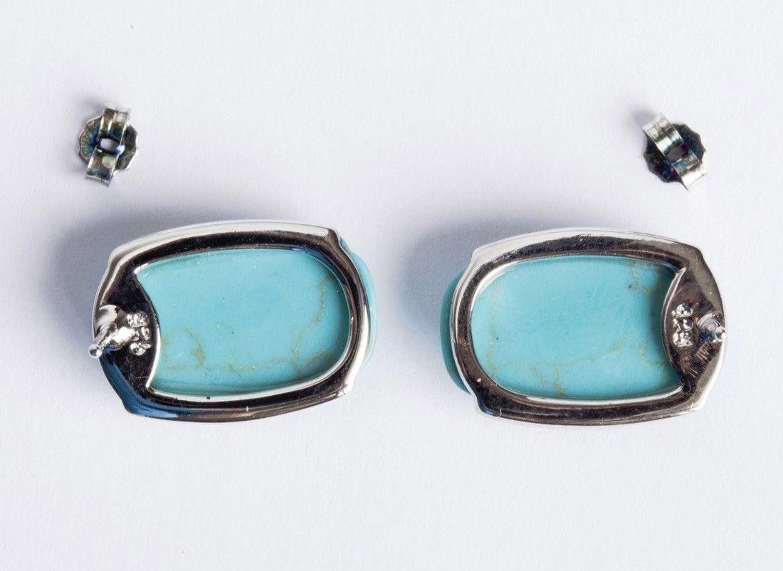 Designer Sterling Silver Oval Turquoise Cabochon Earrings Size ONE SIZE - 3 Thumbnail