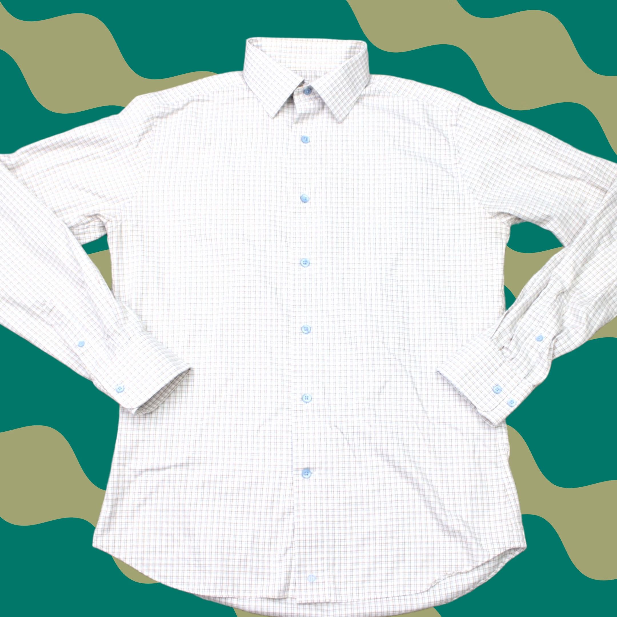 David Donahue David Donahue Shirt Mens 15.5 34/35 Beige/Blue Checkered Trim Fit Long Sleeve Dress Shirt Regular 100% Cotton Button Cuff Mens Size US L / EU 52-54 / 3 - 1 Thumbnail
