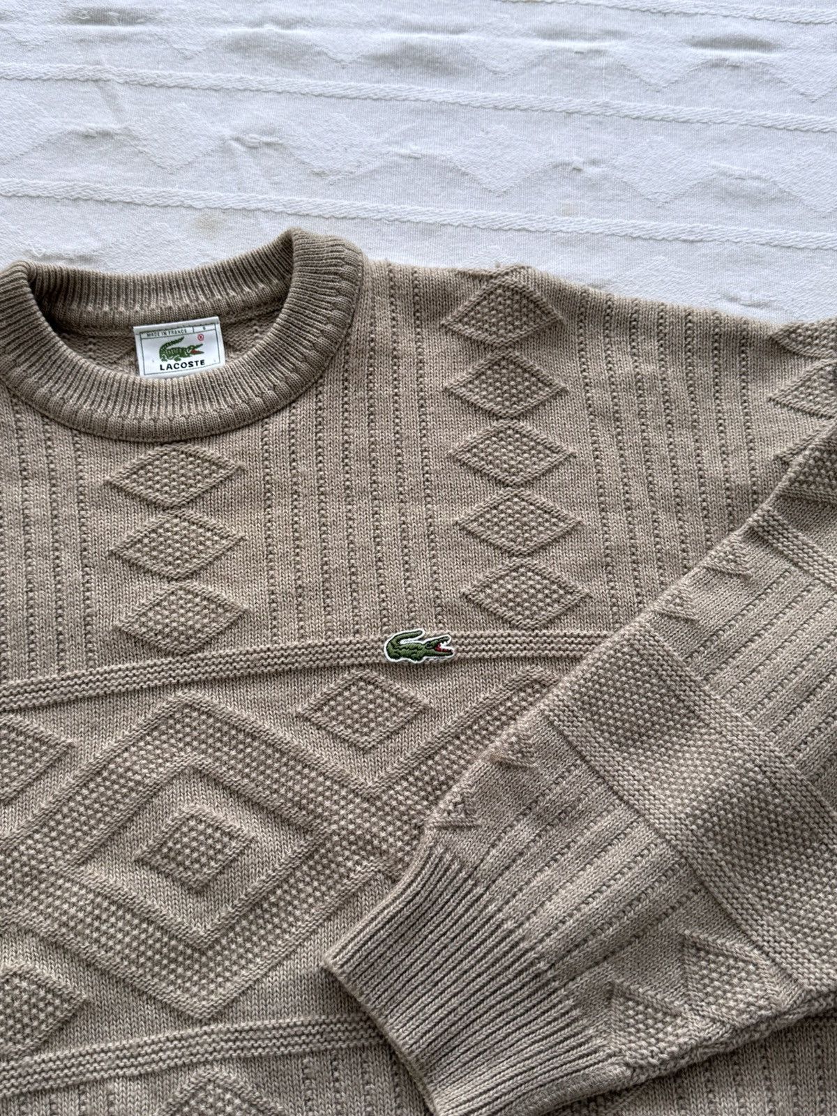 Lacoste Vintage 90s Lacoste Brown 3D Knit Sweater Size US L / EU 52-54 / 3 - 1 Thumbnail