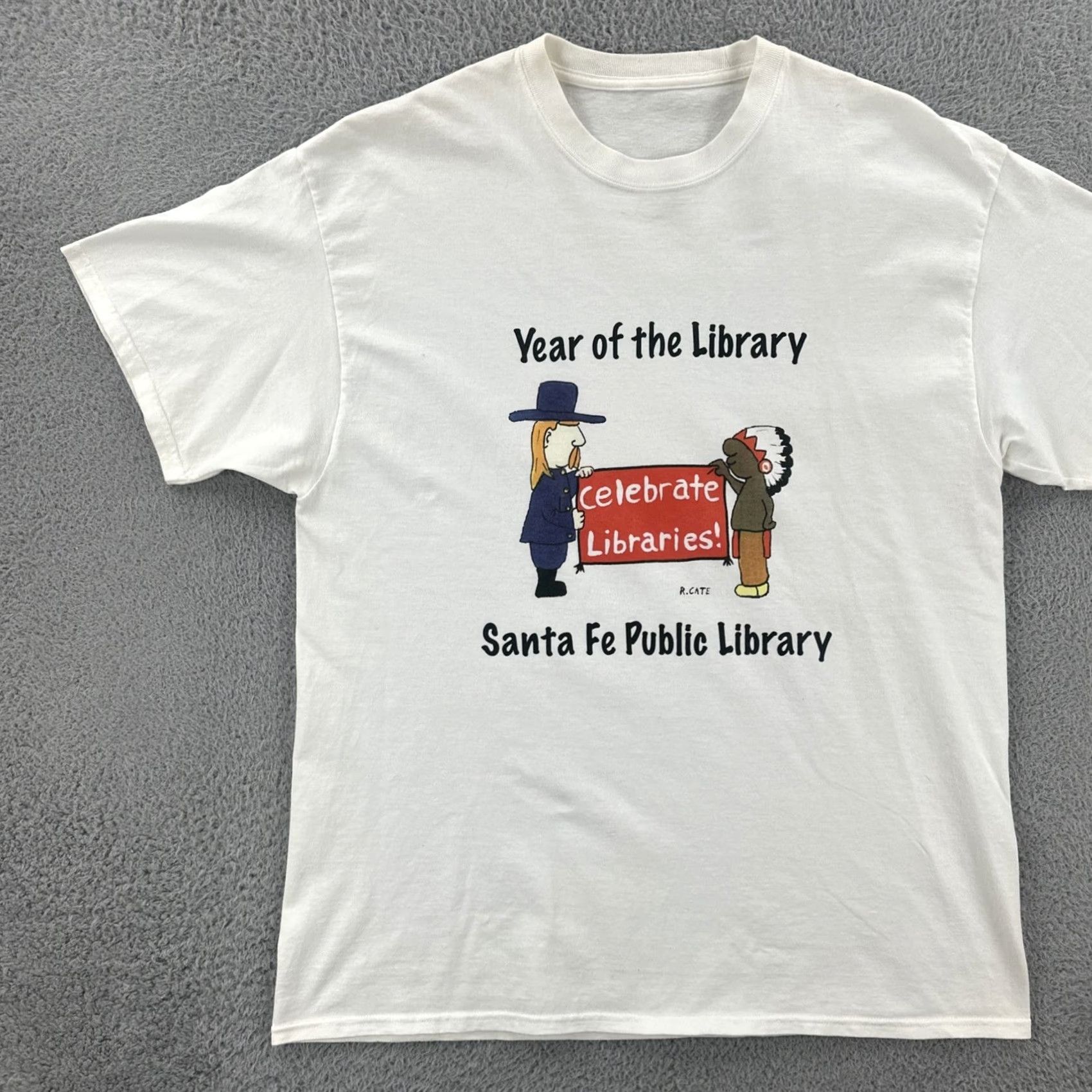 Vintage VINTAGE Mens XL White R. Cate New Mexico Cartoonist Santa Fe NM Public Library Day Tee Size US XL / EU 56 / 4 - 3 Thumbnail
