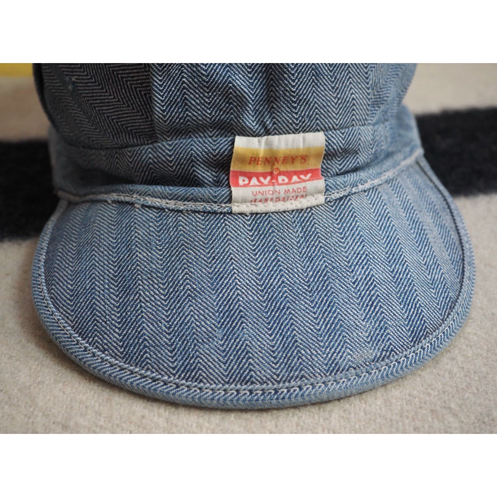 JCPenney VINTAGE Penneys Hat Conductor Work Penneys Penneys Pay Day 50s Sanforized Herringbone Cap S Blue Men's Hat Size ONE SIZE - 6 Thumbnail