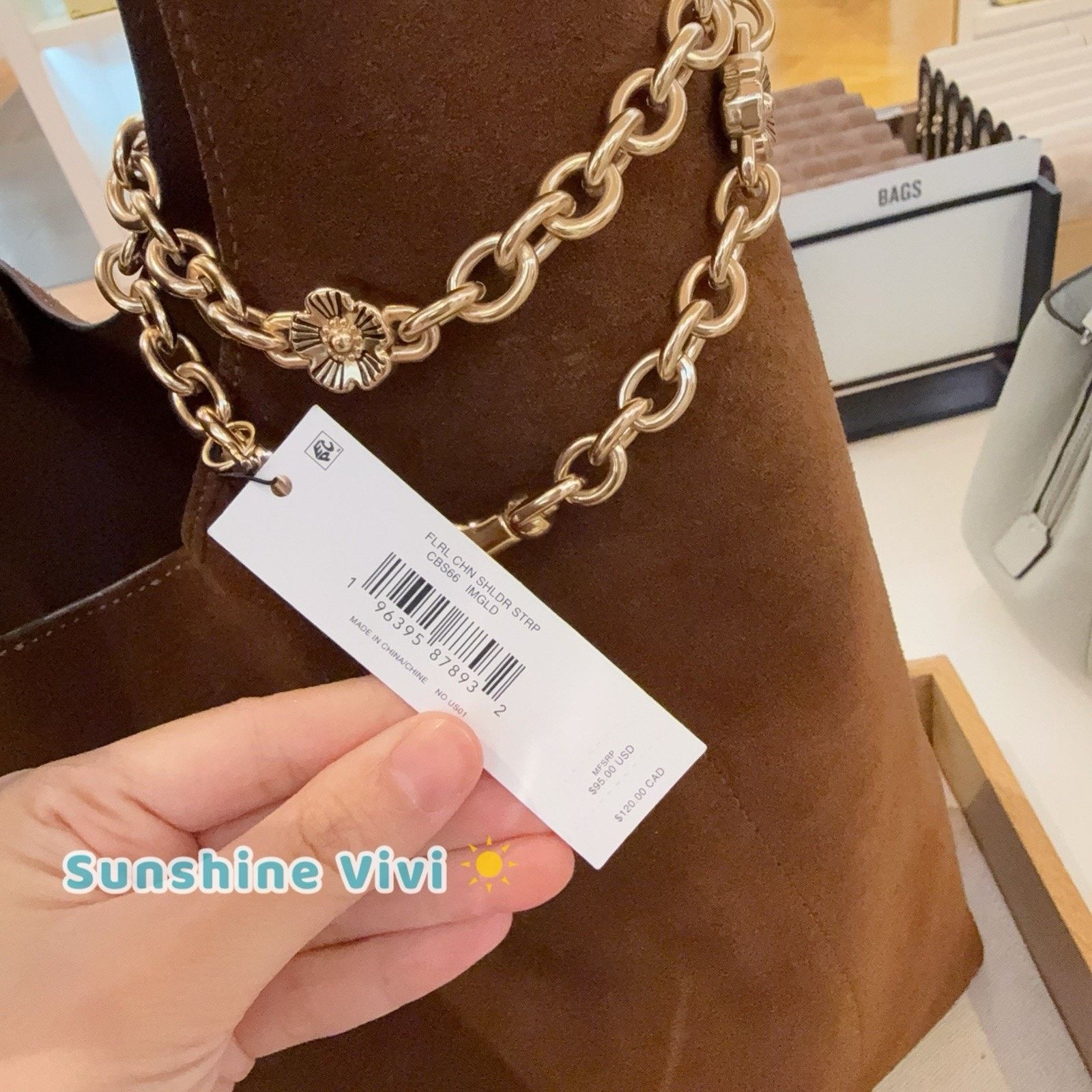 Coach NWT Coach Tea Rose Floral Shoulder Chain Strap Brass CBS66 Size ONE SIZE - 2 Thumbnail