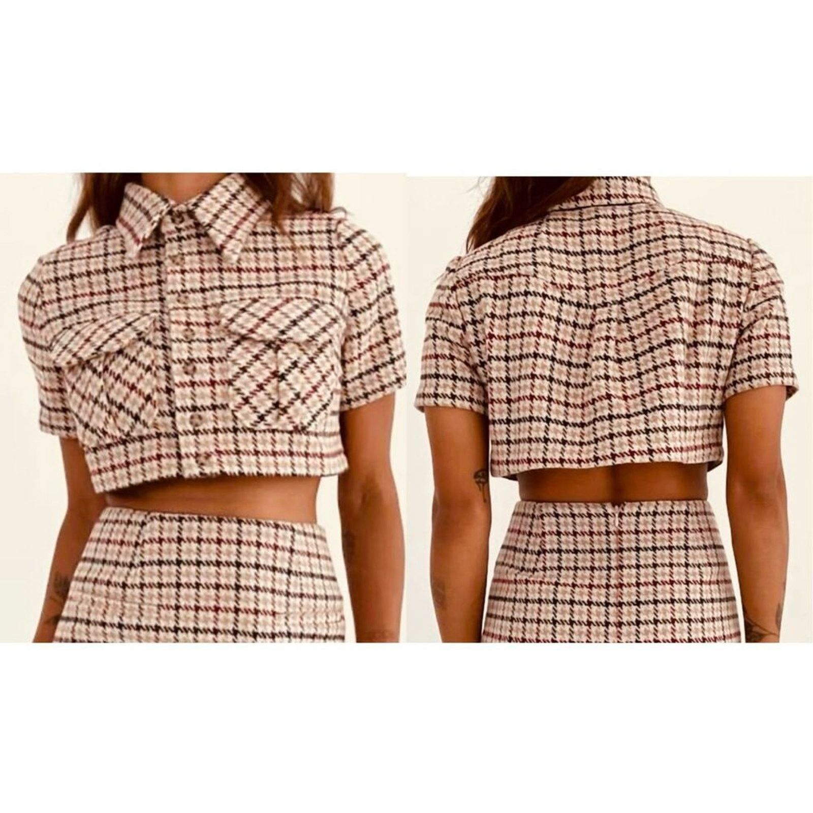 Other Rumored Coco Cropped Top Shacket SMALL Tweedcore Choco Girl Size S / US 4 / IT 40 - 1 Thumbnail