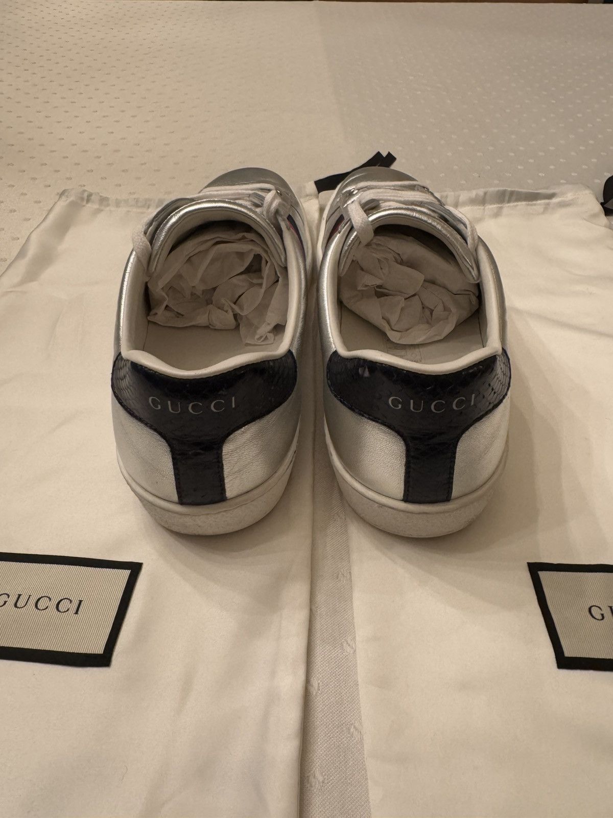 Gucci Silver Red+Blue Stripe Ace Sneaker w/ Python Size US 7.5 / EU 40-41 - 3 Thumbnail