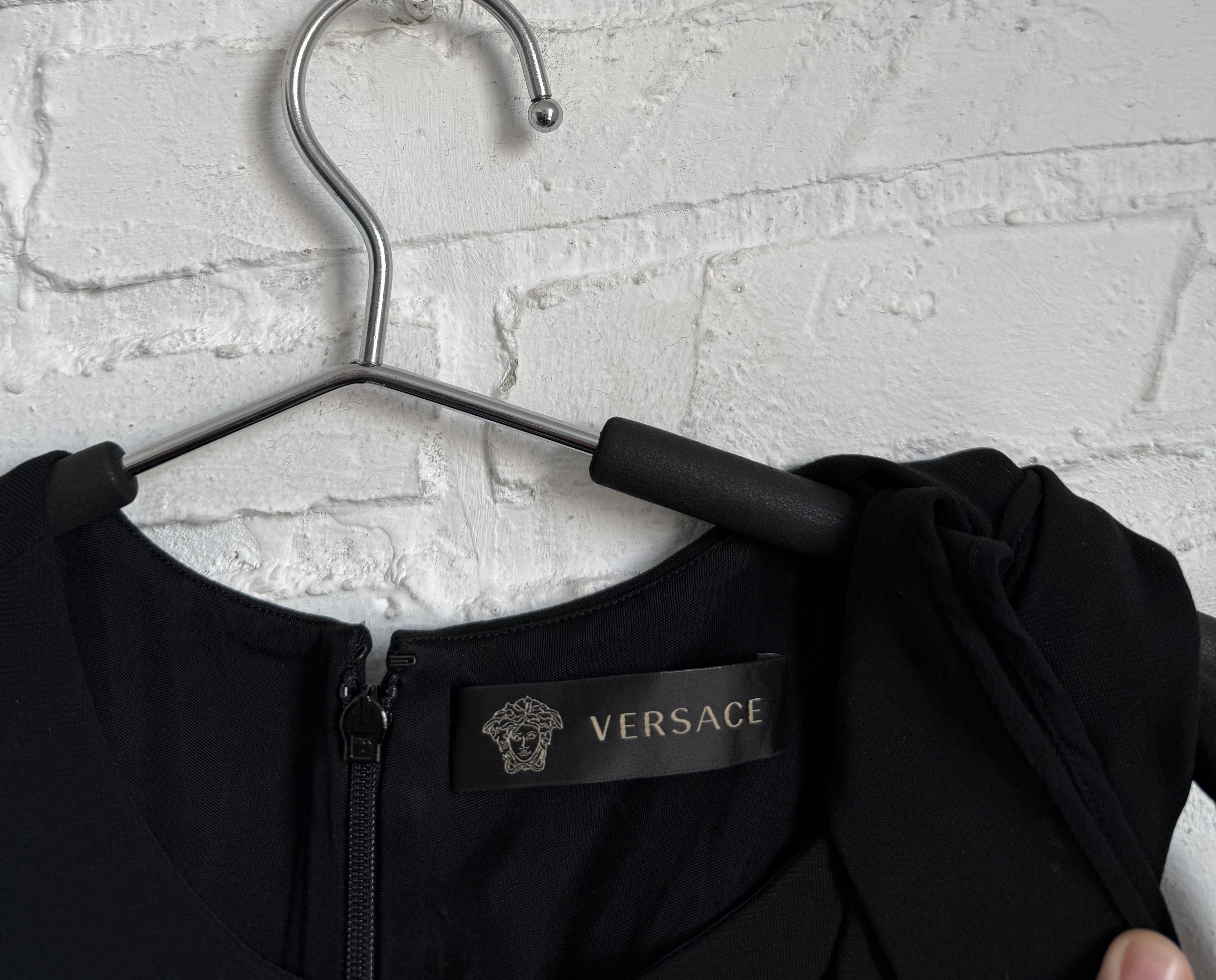 Versace Versace Black Asymmetrical Midi Dress Bow Detail Size L / US 10 / IT 46 - 2 Thumbnail