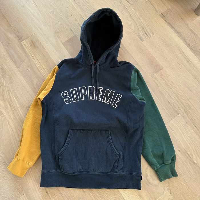 Supreme FW16 Supreme Navy Green Yellow Colorblock Arc Logo Hoodie