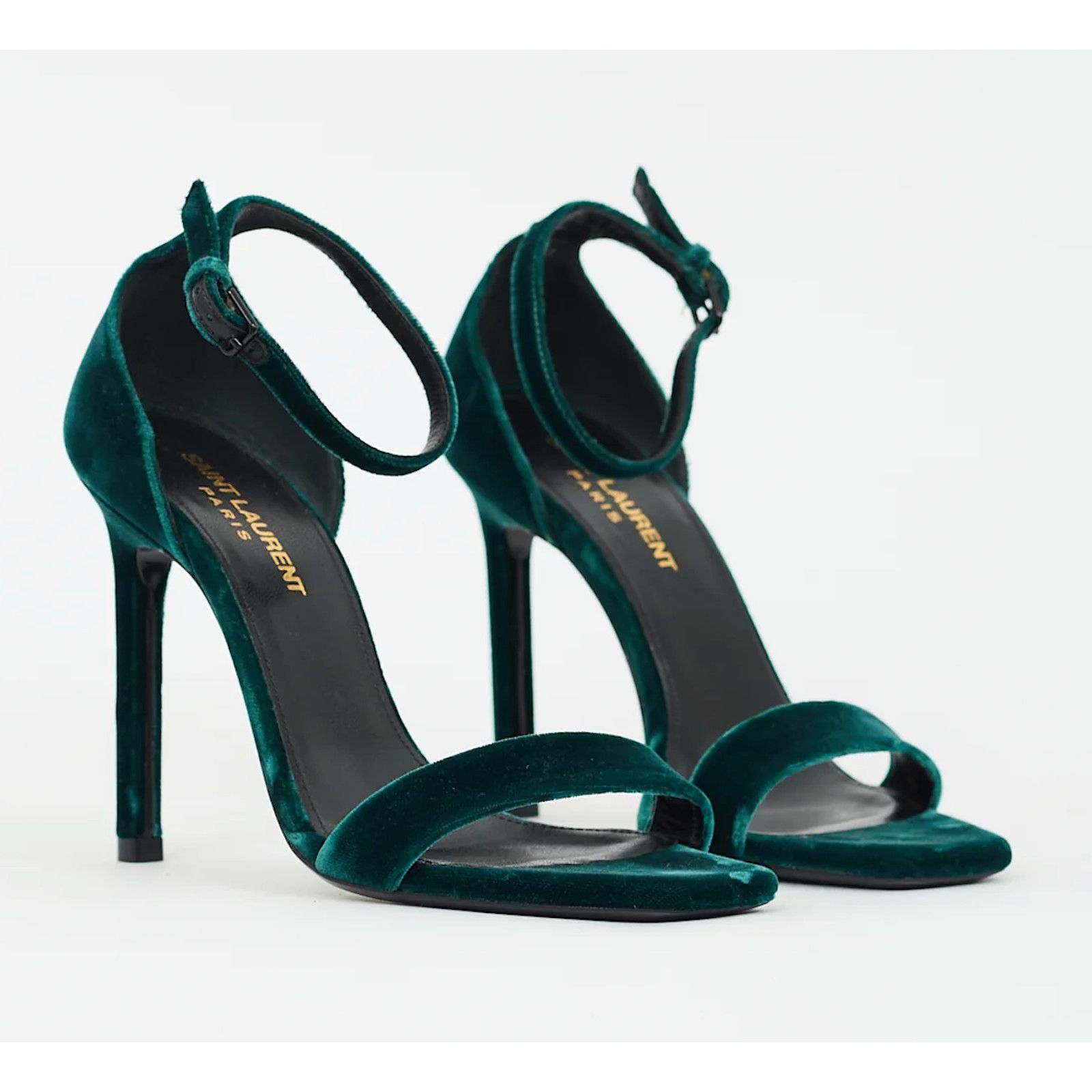 Yves Saint Laurent Saint Laurent Amber 105 Malachite Green Velvet Ankle Strap Size US 6 / IT 36 - 3 Thumbnail