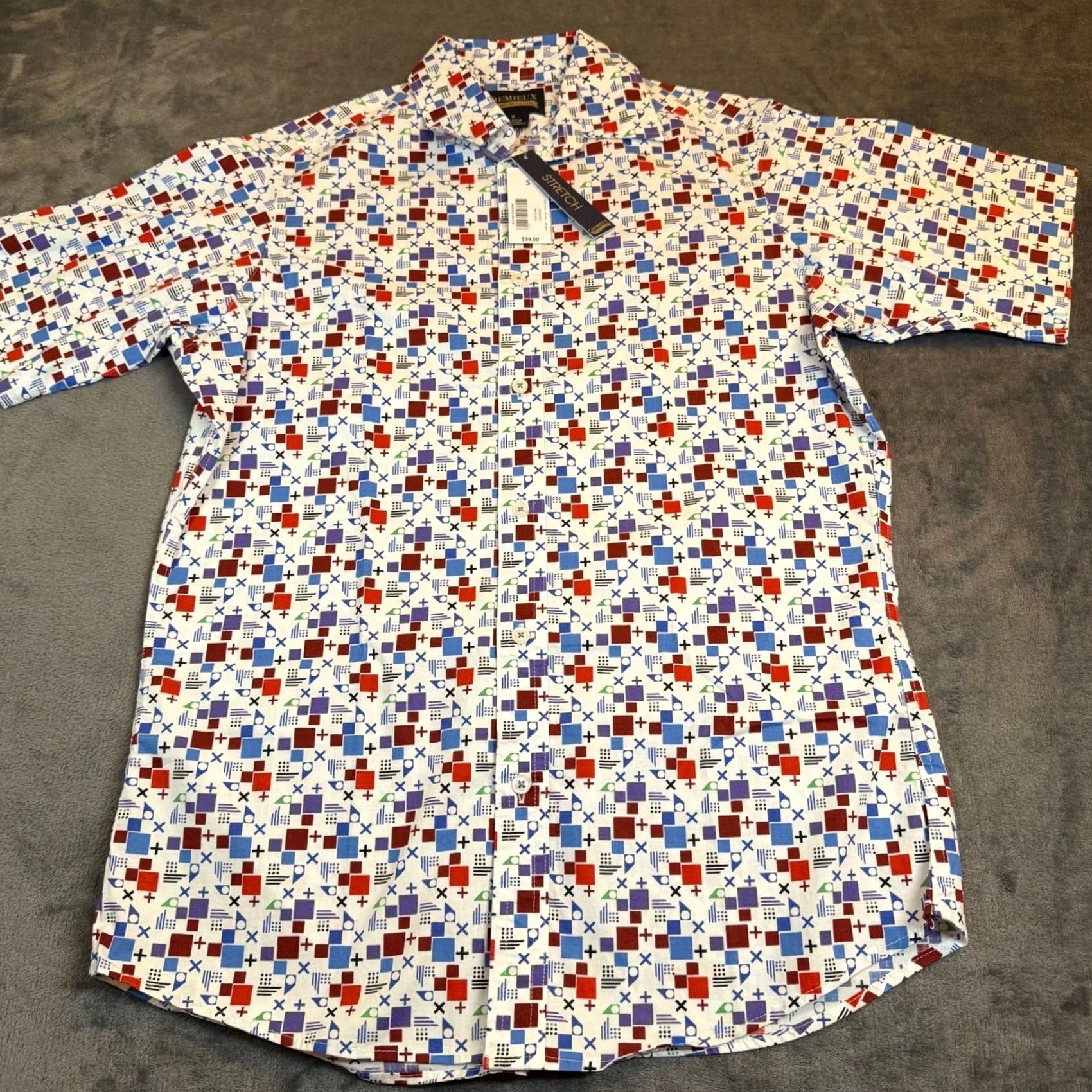 Cremieux Cremieux Shirt Geometric Stretch Short Sleeve Mens Small White Multicolor Button Up NWT Size US S / EU 44-46 / 1 - 3 Thumbnail