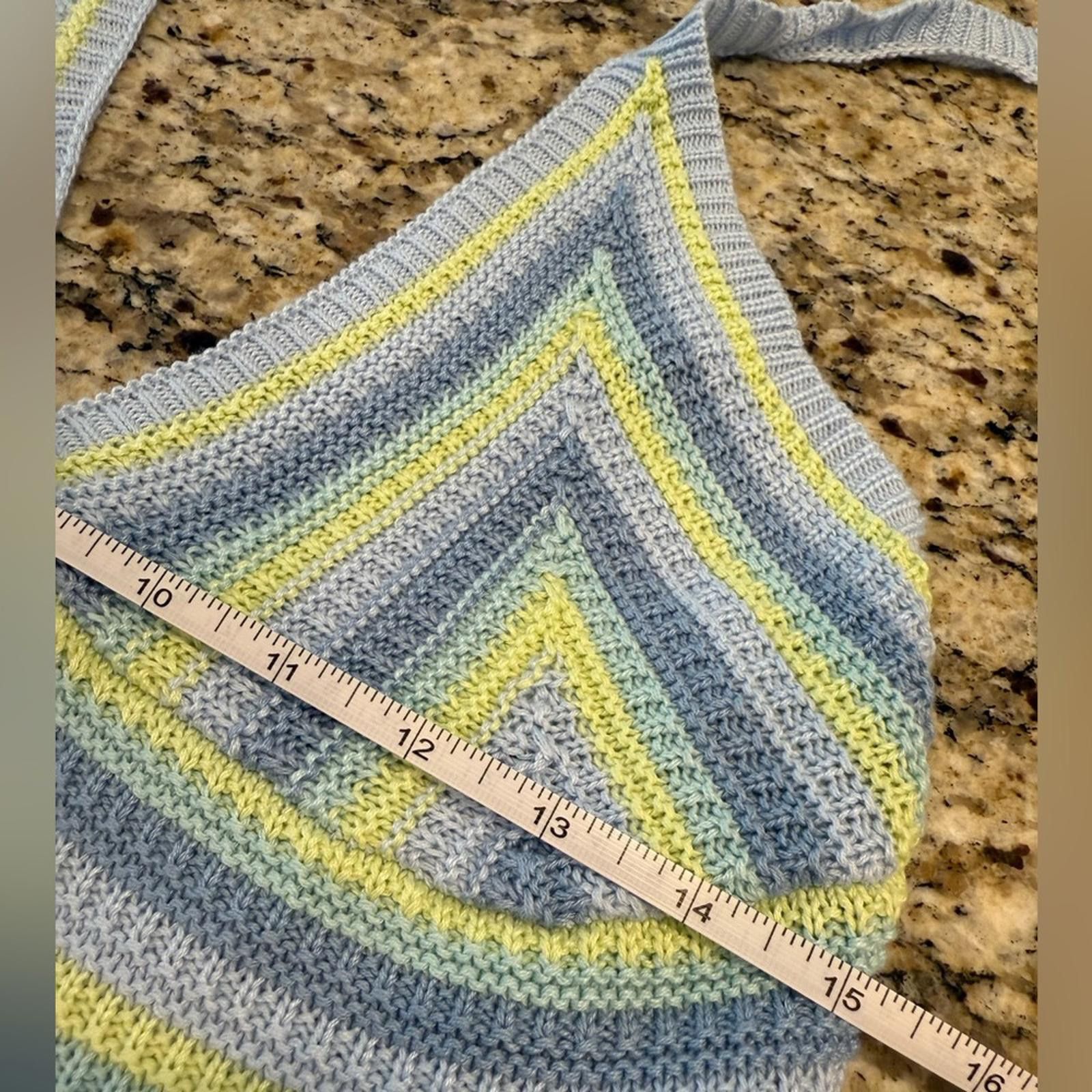 Other No Comment crochet stripe halter dress blue yellow green LG Size L / US 10 / IT 46 - 9 Thumbnail
