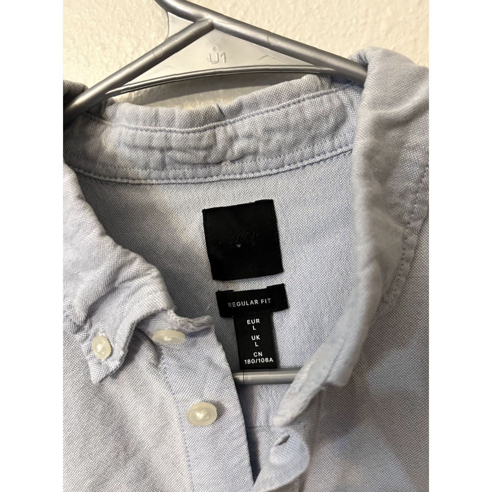 H&M H&M Button-Up Dress Shirt Long-Sleeve Regular Fit Large Blue Chambray Solid Button-Down Collar Mens Shirt Size 42R - 2 Thumbnail