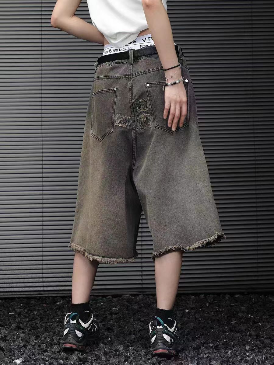 Japanese Brand vintage washed raw edge ripped patch denim shorts Size US 32 / EU 48 - 2 Thumbnail