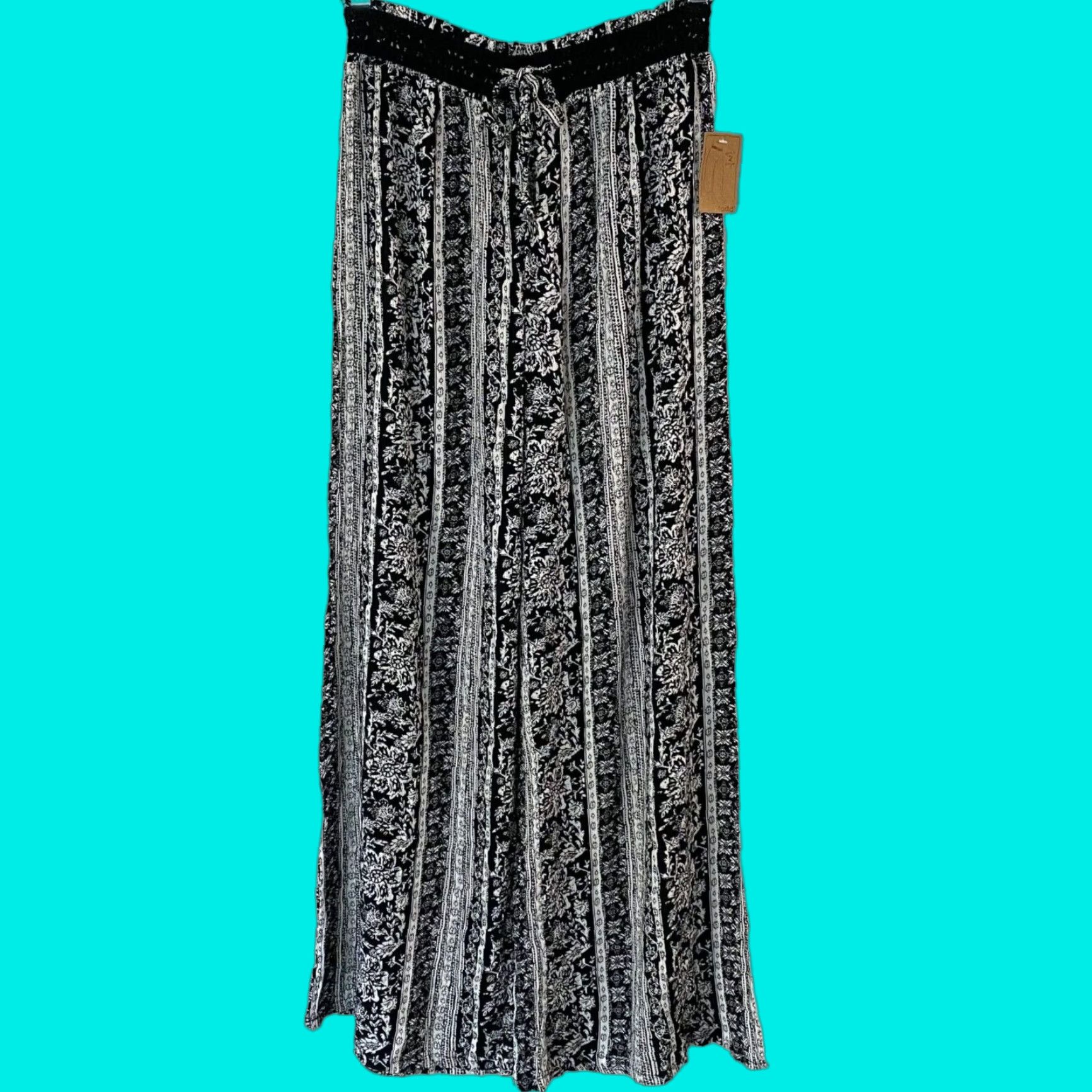 Paradise VINTAGE Mudd Floral Wide-Leg Pants Women's Medium Black High-Waisted Casual Bohemian Size 32" / US 10 / IT 46 - 1 Thumbnail