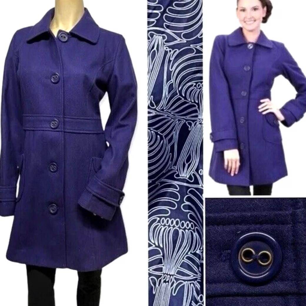 Vintage Tulle Jacket Pea Coat Wool Blend Blue Womens M Button Front Pockets Solid Mid-Length Vintage Style Size M / US 6-8 / IT 42-44 - 3 Thumbnail