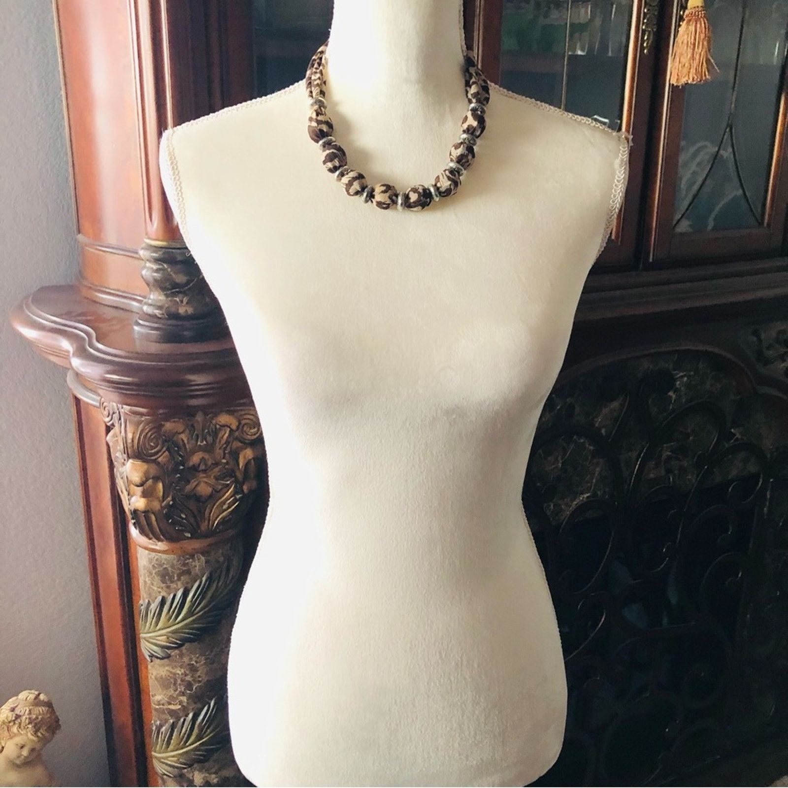 Handmade Country Girl animal print fabric covered bead necklace Size ONE SIZE - 3 Thumbnail