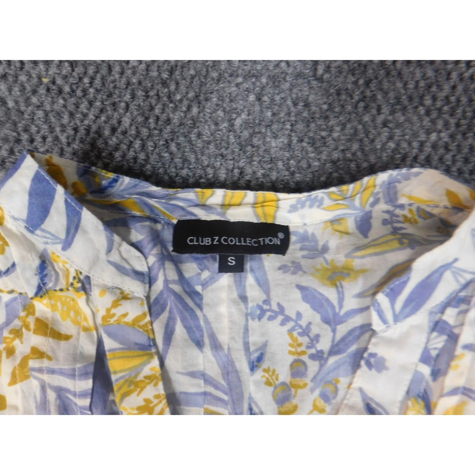 Vintage Club Z Collection Womens Blouse S Blue Floral Knit Crew Neck Pullover Stretch 3/4 Sleeve Casual Cotton Button Regular Classic Shirt Womens Size S / US 4 / IT 40 - 5 Thumbnail