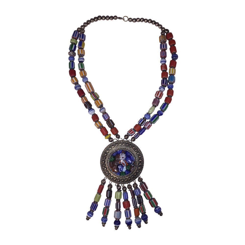 Designer Statement Millefiori Murano Glass Bead Tassel Necklace Size ONE SIZE - 4 Thumbnail
