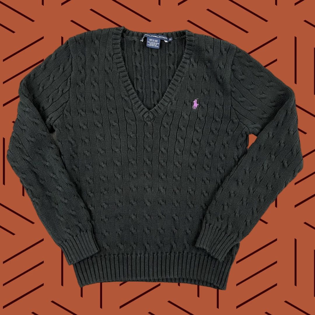 Polo Ralph Lauren Ralph Lauren Sport Sweater Women L Black Cable Knit V-Neck Pullover Classic Preppy Size L / US 10 / IT 46 - 1 Thumbnail