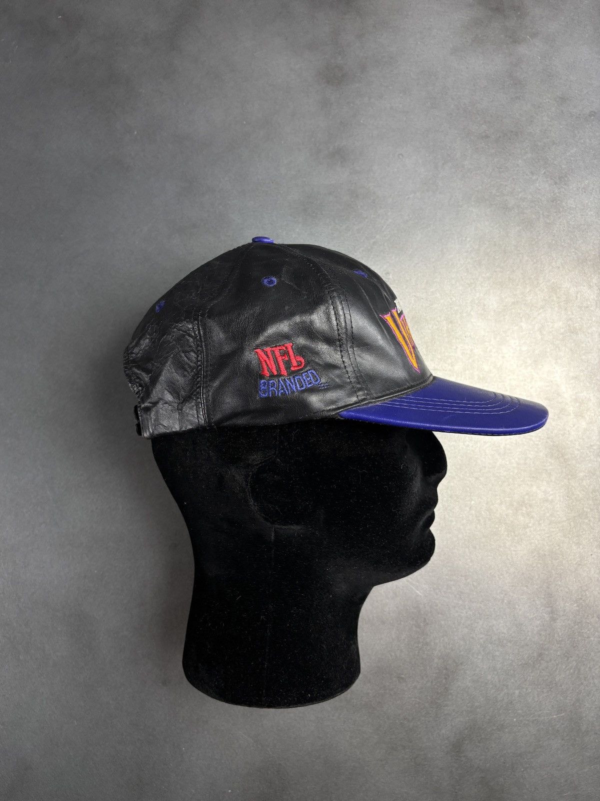 Leather × Vintage 1990s Leather Hat Vintage Minnesota Vikings NFL Snapback 90s Size ONE SIZE - 13 Thumbnail