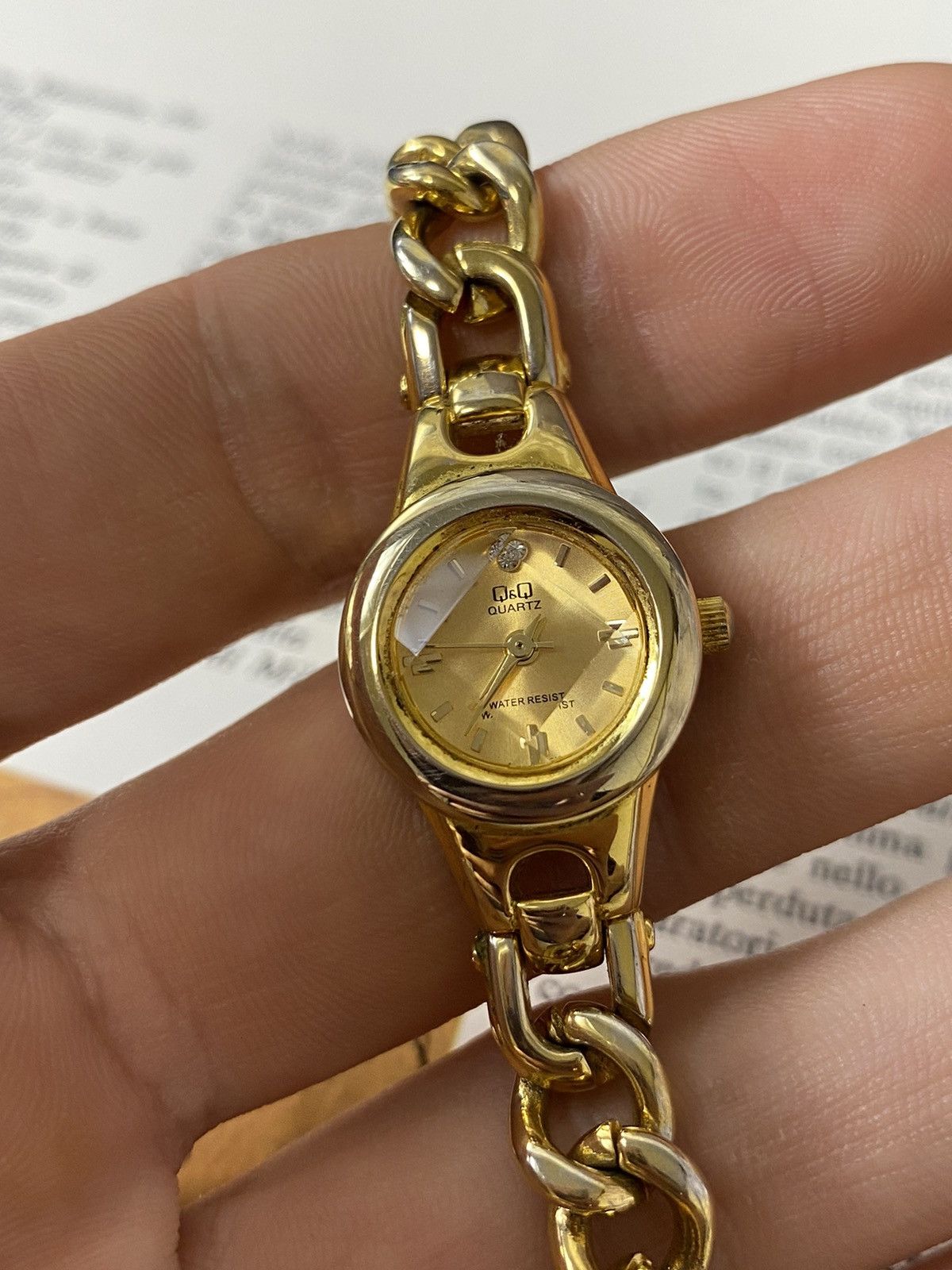 Japanese Brand Q&Q Quartz Watch. Gold Tone, Chain Bracelet. Size ONE SIZE - 7 Thumbnail