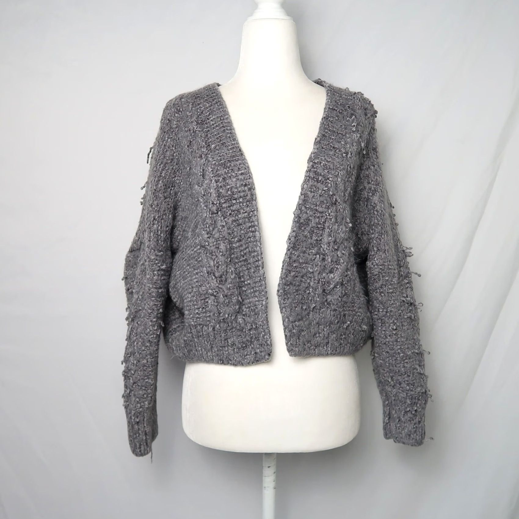 Vintage Grey chenille knit fuzzy textured cropped cardigan sweater M Size M / US 6-8 / IT 42-44 - 7 Thumbnail