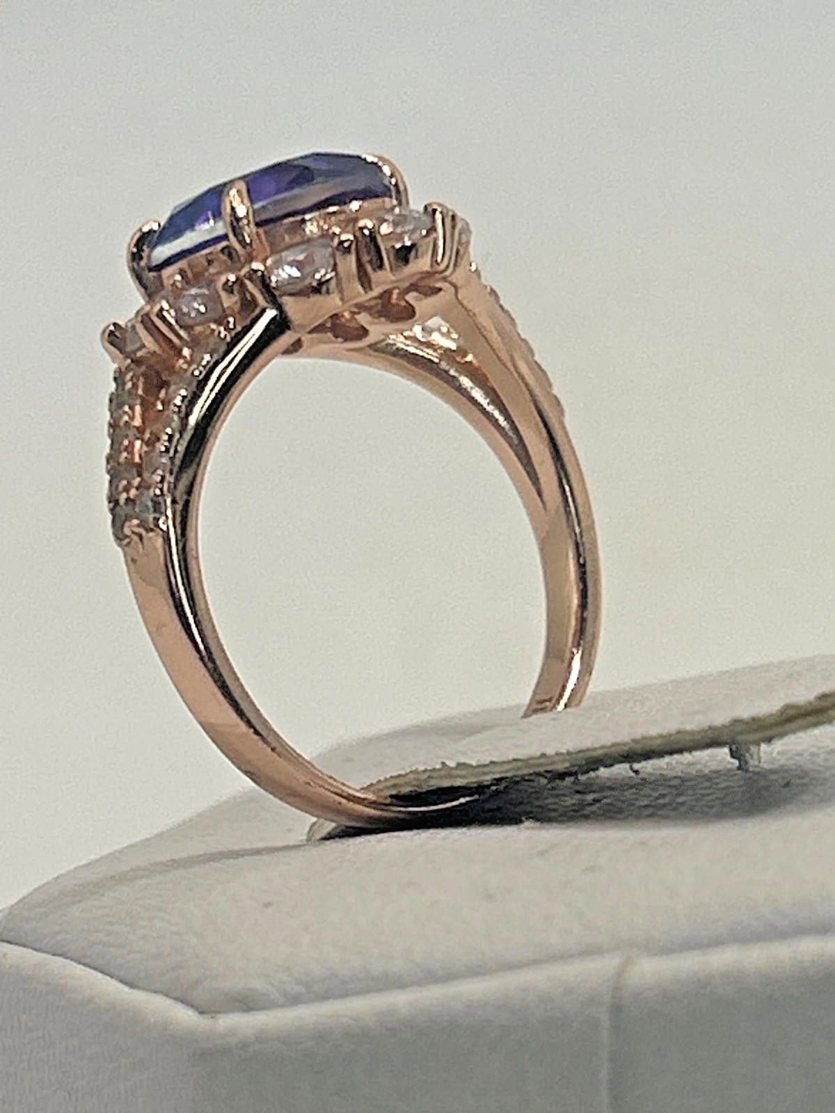 Sterling Silver 925 Vintage Sterling Silver Rose Gold Ring Size 7 Purple Size ONE SIZE - 4 Thumbnail