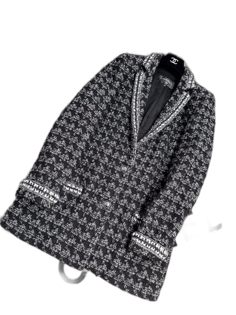 Chanel Chanel Black Silver Houndstooth Blazer Coat Size M / US 6-8 / IT 42-44 - 1 Thumbnail