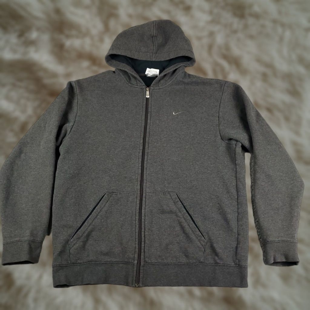 VINTAGE Nike Men Hoodie Full Zip XL Gray Sweatshirt 90s Sports Fashion
