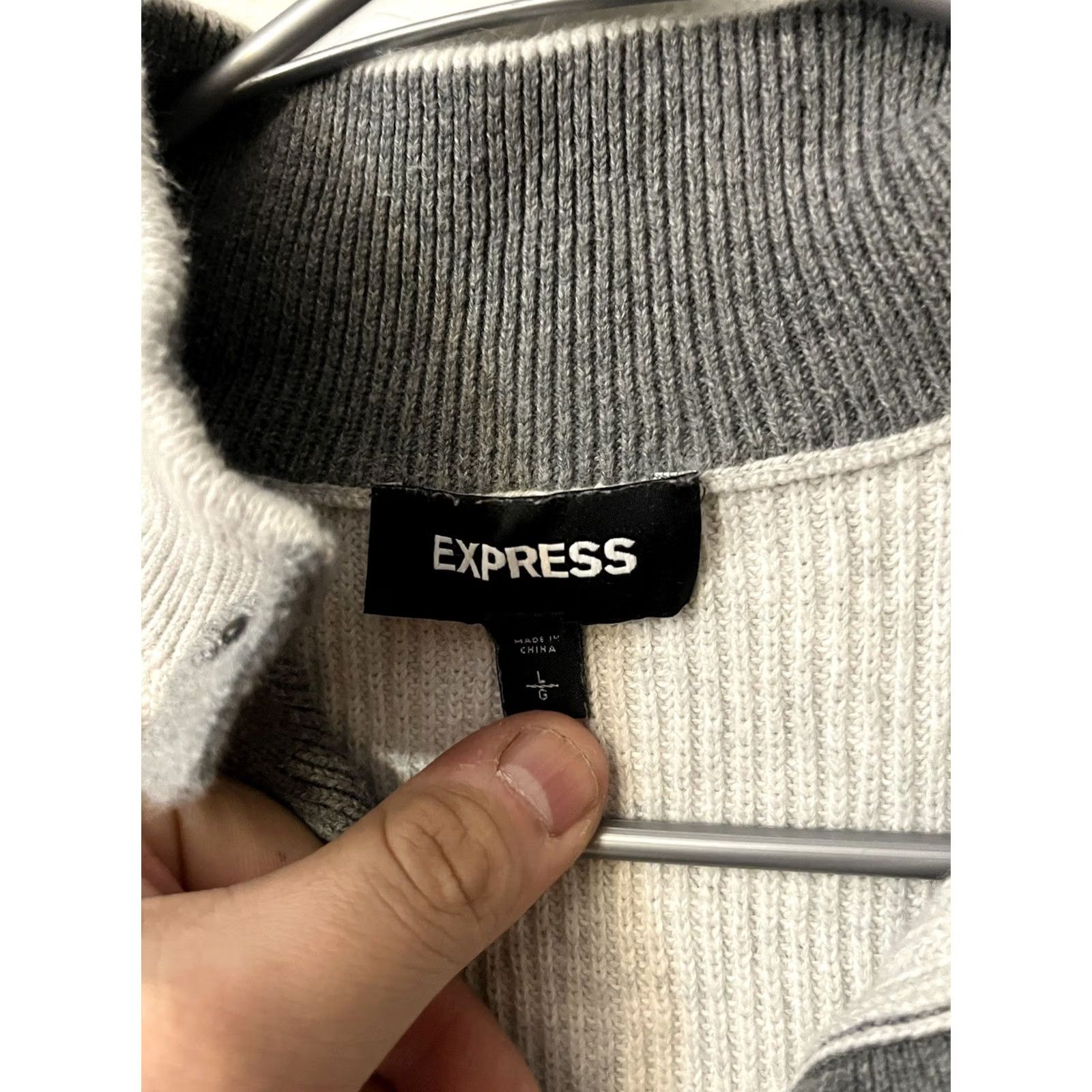 Express Express Sweater Mens Large Grey Cotton 1/4 Zip Ribbed Size Size US L / EU 52-54 / 3 - 2 Thumbnail