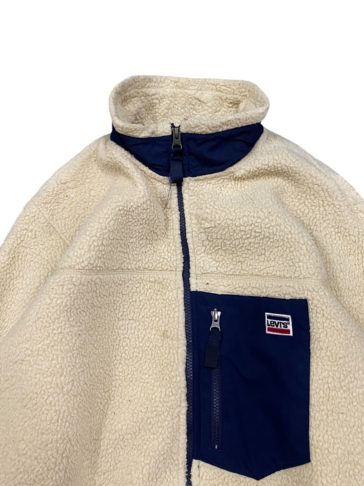 Levi's Levi’s Deep Pile Sherpa Fleece Jacket Cream Navy Retro Style Size US L / EU 52-54 / 3 - 4 Thumbnail