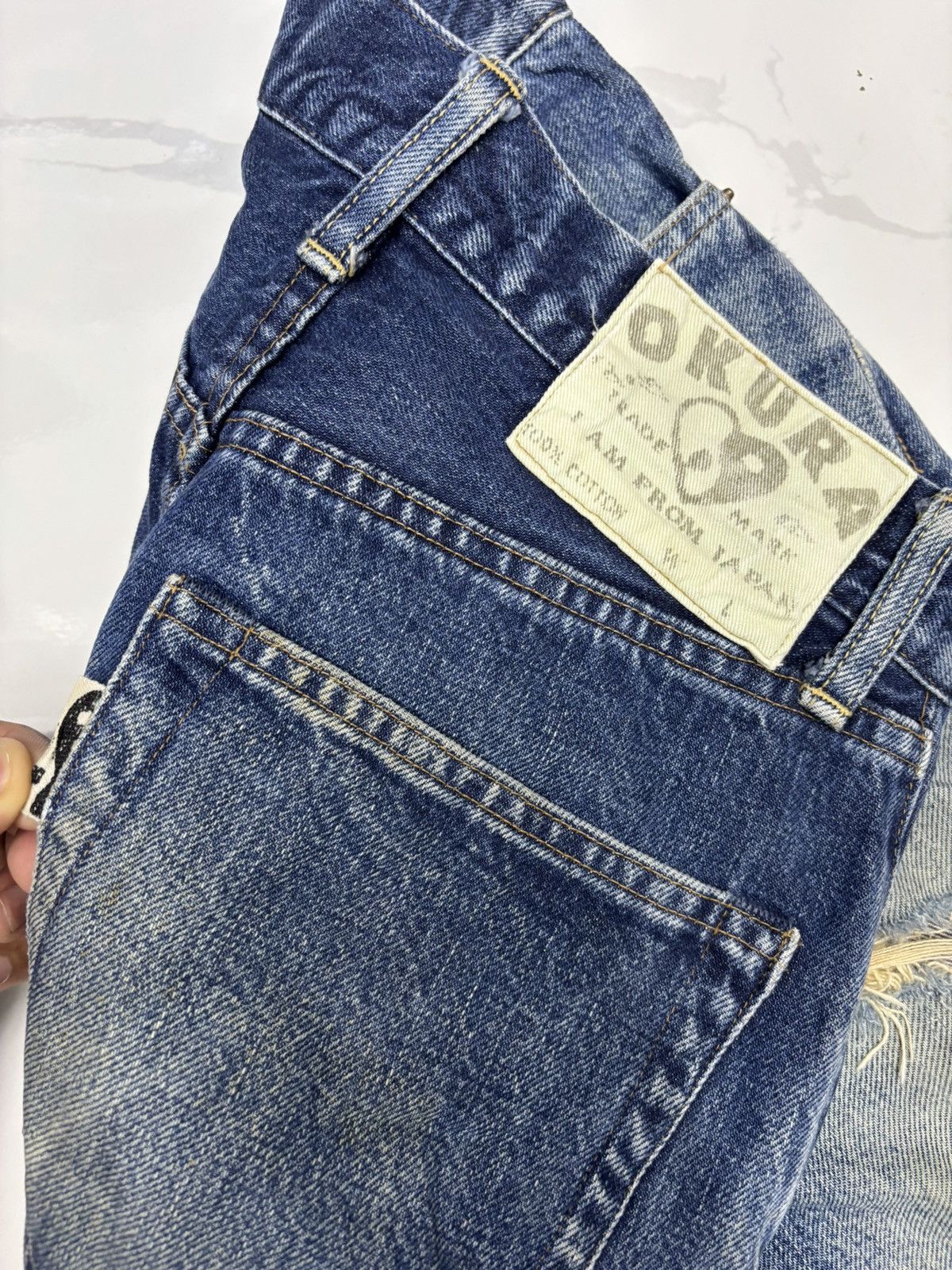 Okura 🔥OKURA SELVEDGE DISTRESSED DENIM JEANS HOLLYWOOD RANCHMARKET Size US 26 / EU 42 - 11 Thumbnail
