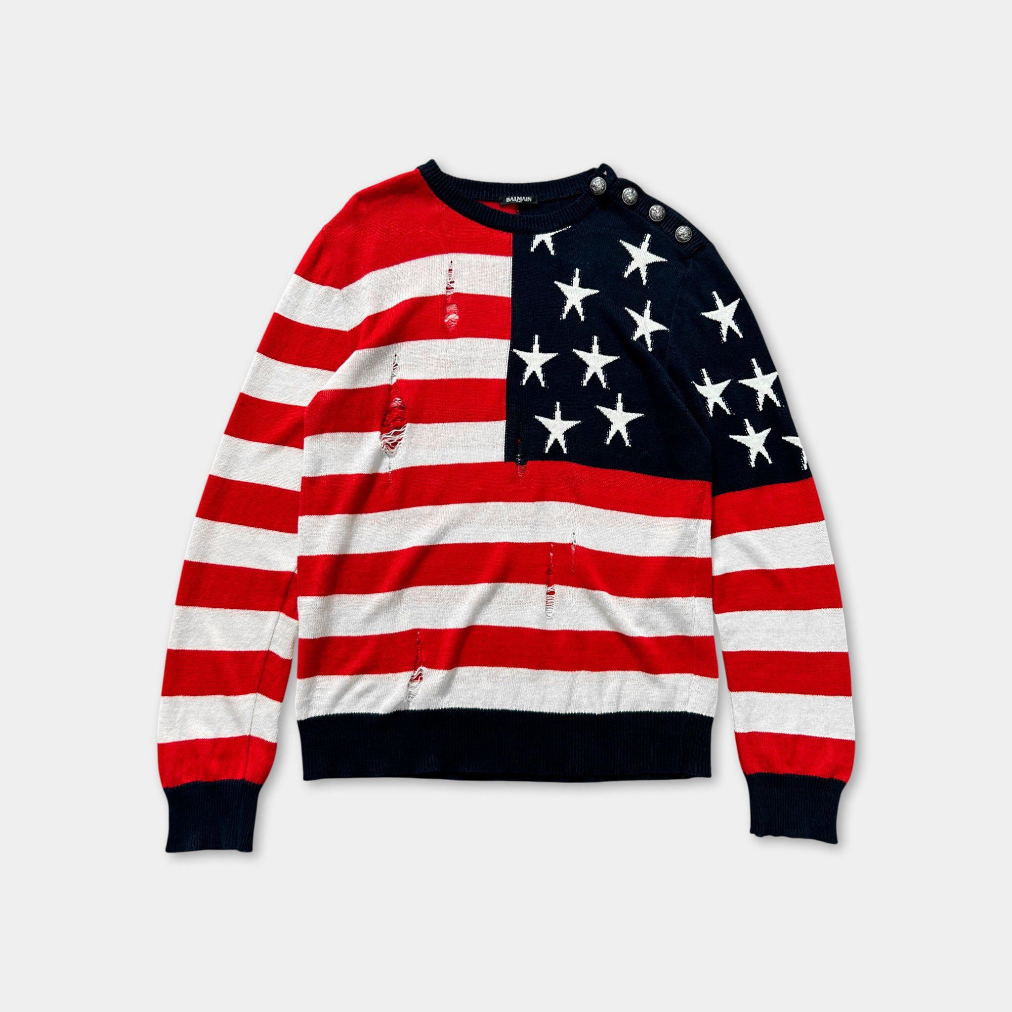 Balmain Balmain SS16 USA Flag Red White Striped Runway Sweatshirt Size US M / EU 48-50 / 2 - 1 Thumbnail