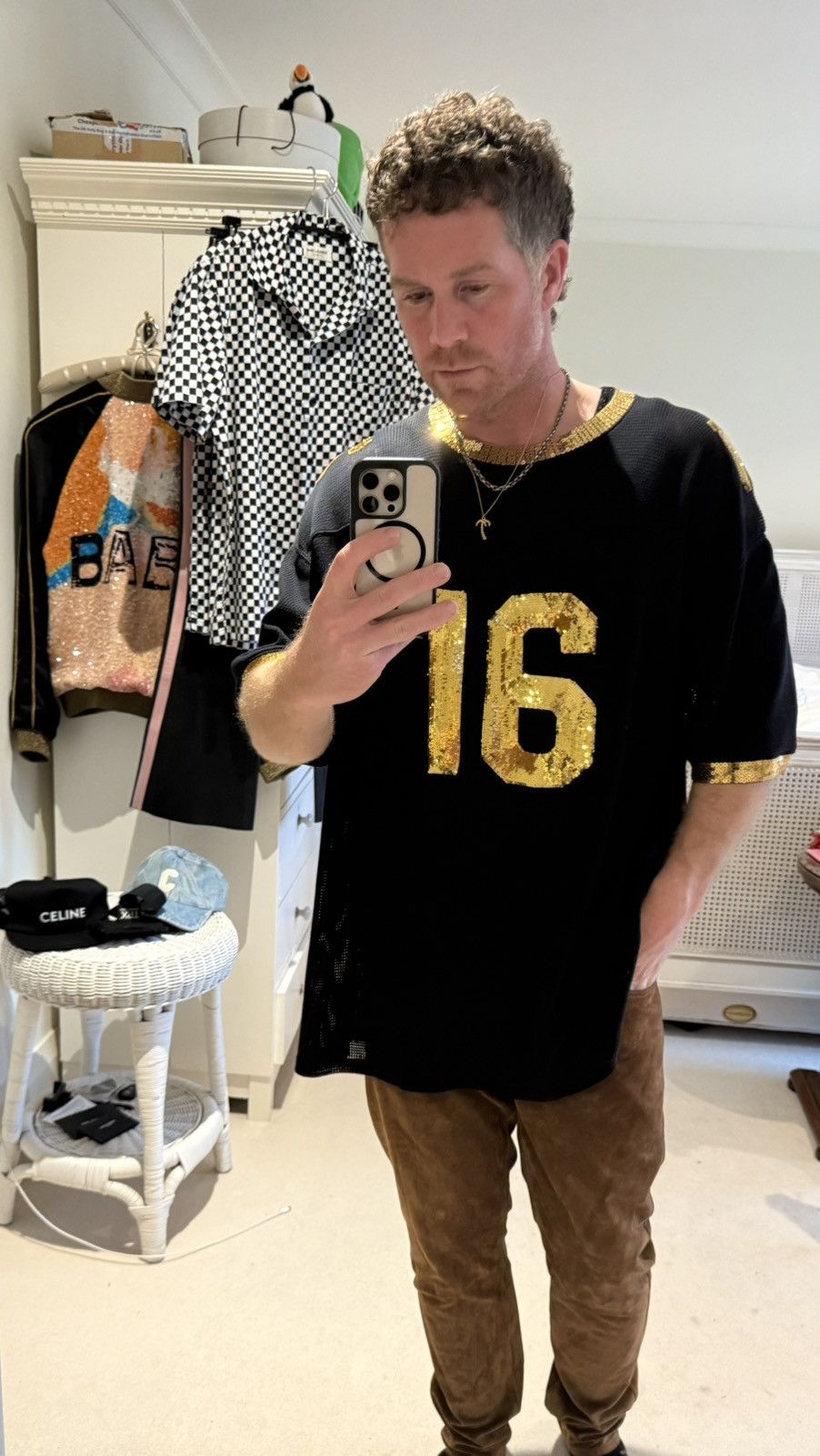 Celine $1.74k SS23 Celine 16 black gold sequin logo jersey t shirt Size US S / EU 44-46 / 1 - 3 Thumbnail
