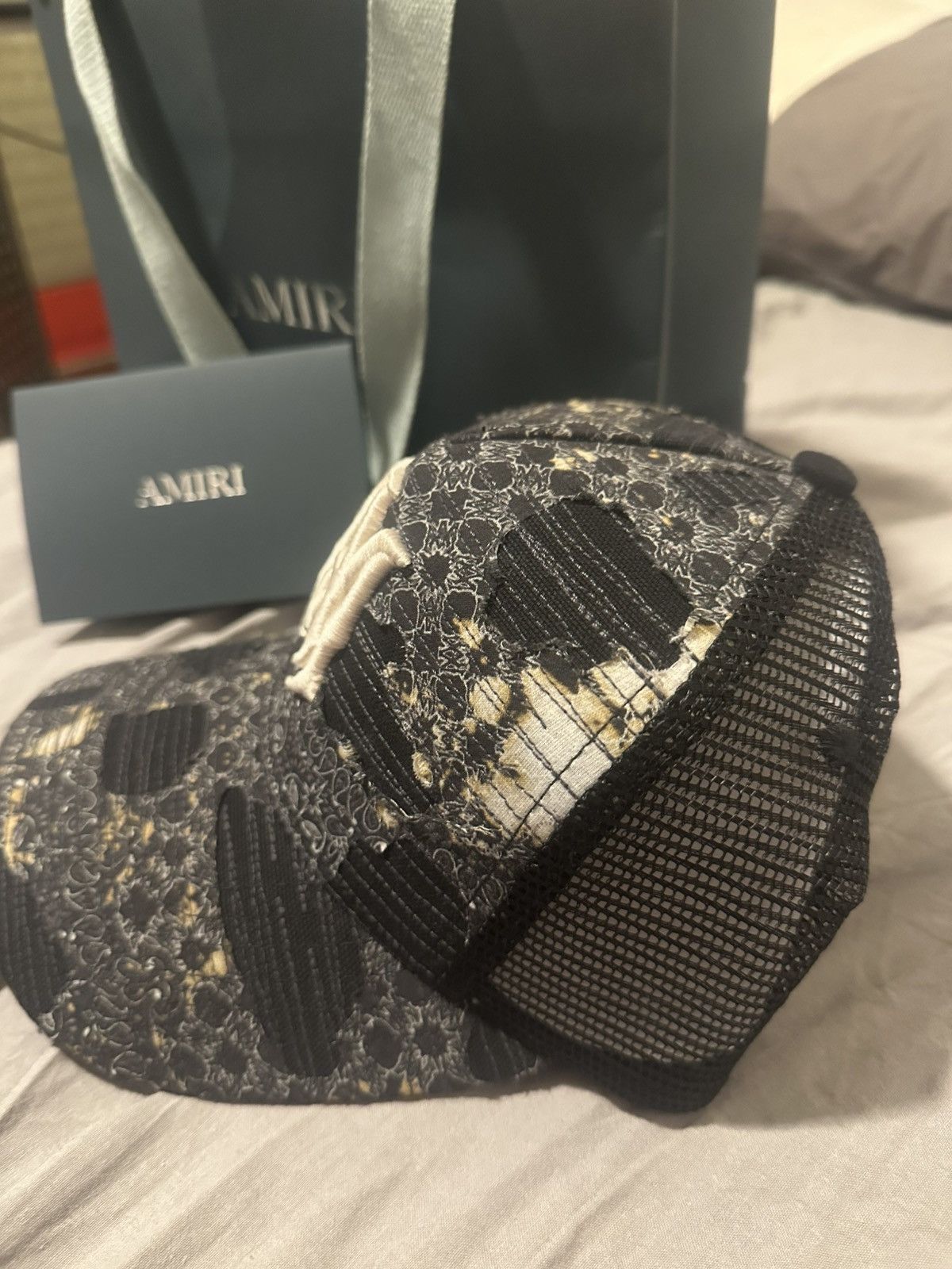 Amiri AMIRI Bandana Repair Trucker Hat - Black/Aged. Size ONE SIZE - 6 Thumbnail