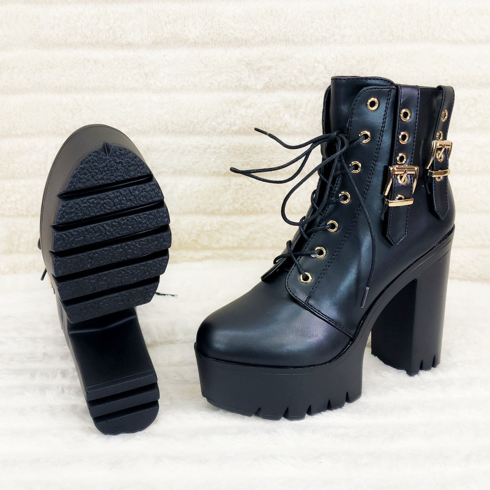 Other Linda Black Chunky Block Heel Lave Up Ankle Boots Brand New Size US 11 / IT 41 - 2 Thumbnail