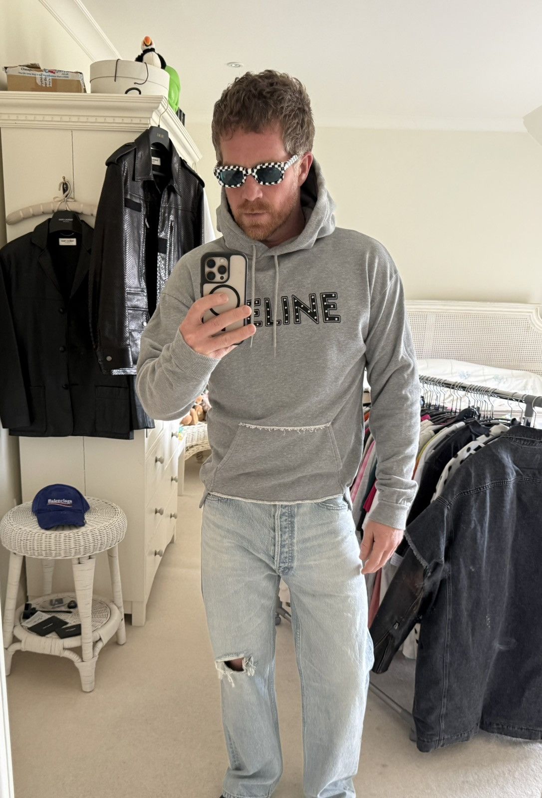 Celine SS21 Celine Dancing Kid Hedi studded logo hoodie gray Hedi Size US L / EU 52-54 / 3 - 2 Thumbnail